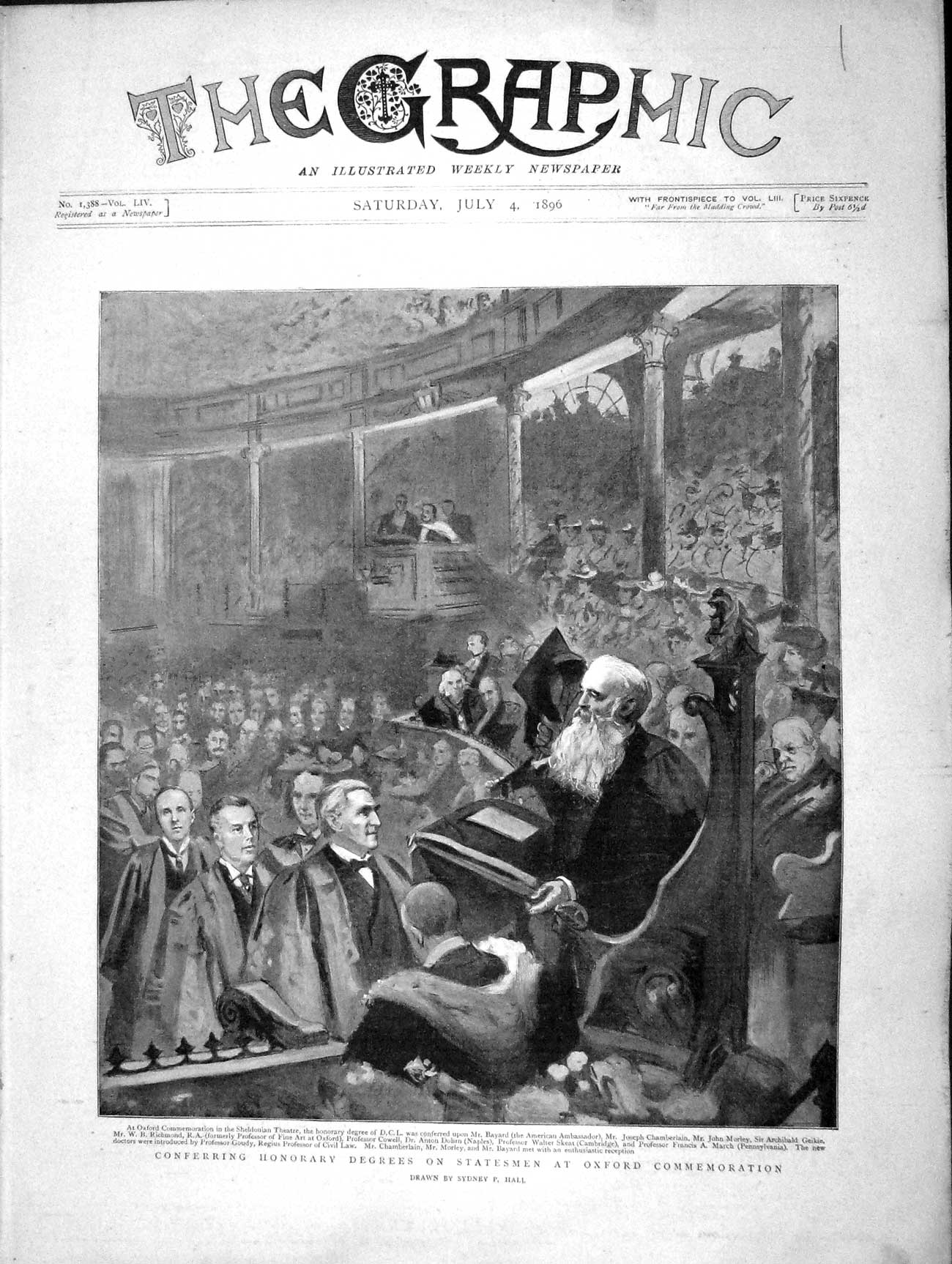 Original Old Antique Print 1896 Oxford Commemoration Sheldonian Theatre Bayard