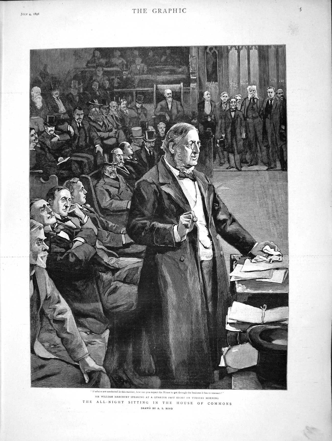 Original Old Antique Print 1896 House Commons William Harcourt Par Victorian