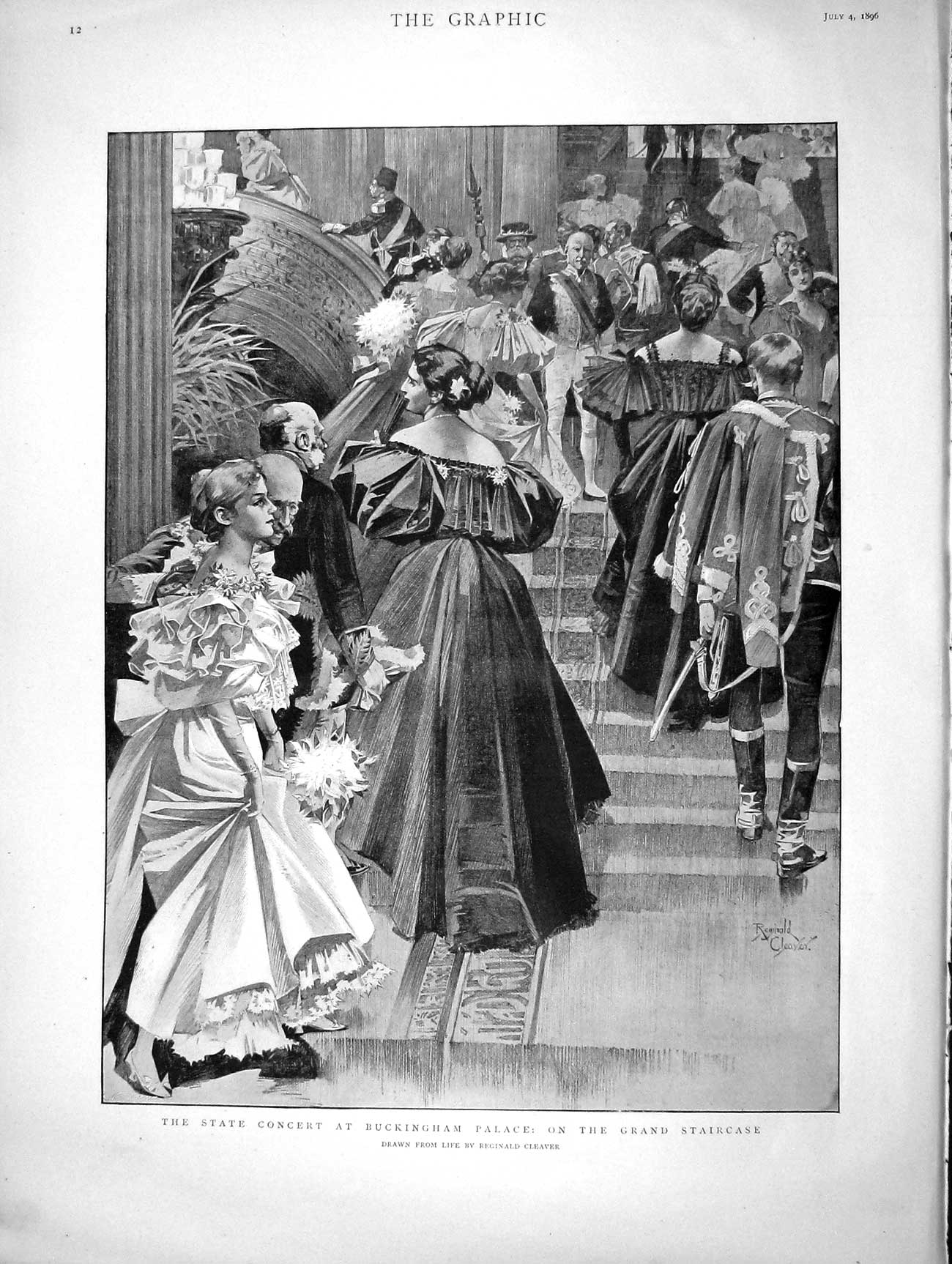 Original Old Antique Print 1896 Concert Buckingham Palace Prince Nemours Bridge