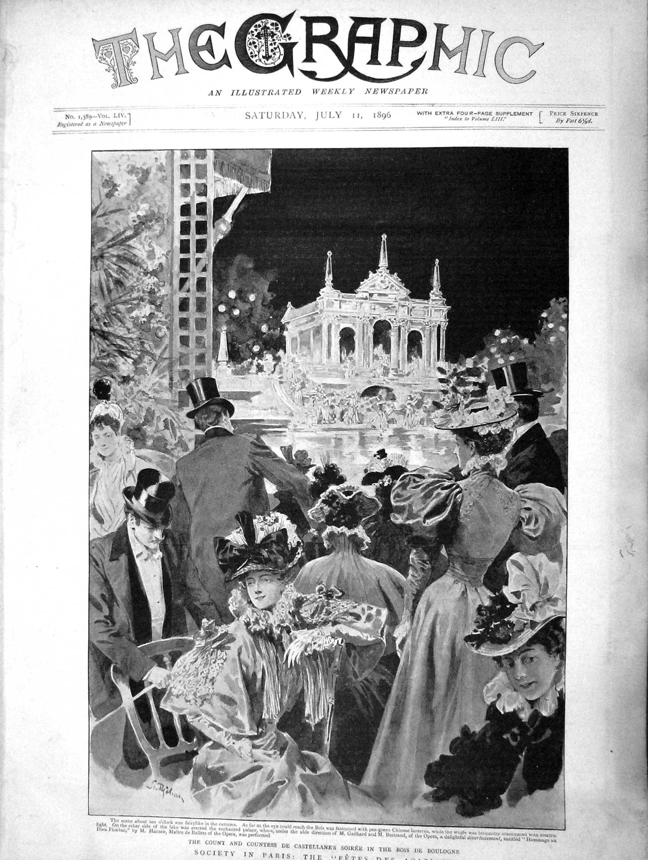 Original Old Antique Print 1896 Count De Castellane Soiree Bois De Boulogne 19th