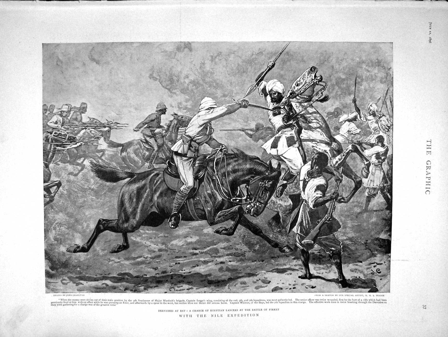 Old Antique Print 1896 Dervishes Charge Egyptian Lancers Nile Firket War 19th