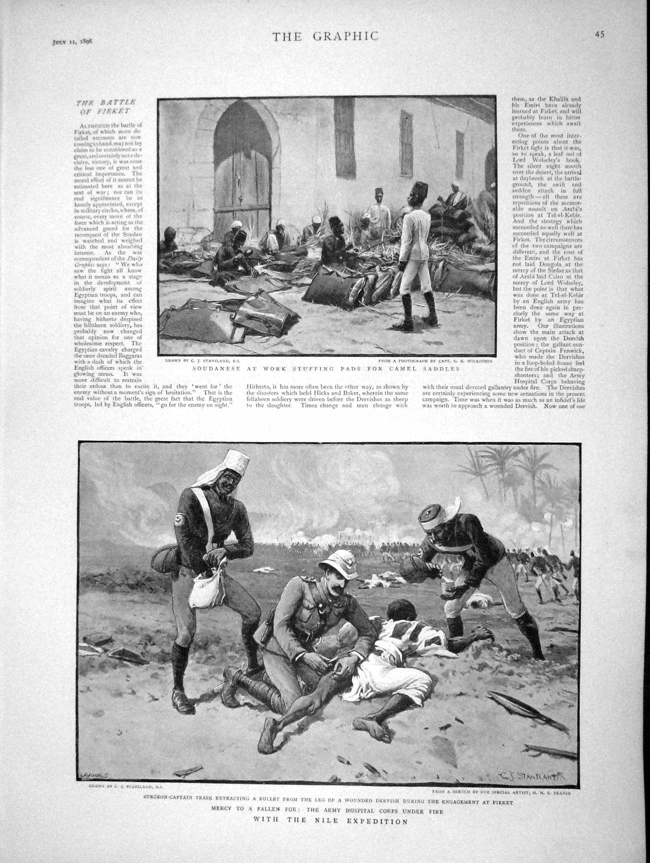 Original Old Antique Print 1896 Nile War Trask Dervish Firket Soudanese 19th