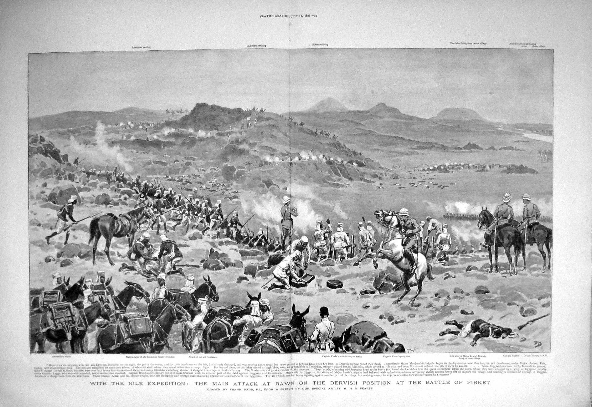 Original Old Antique Print 1896 War Nile Battle Firket Lewis Hunter Peake 19th
