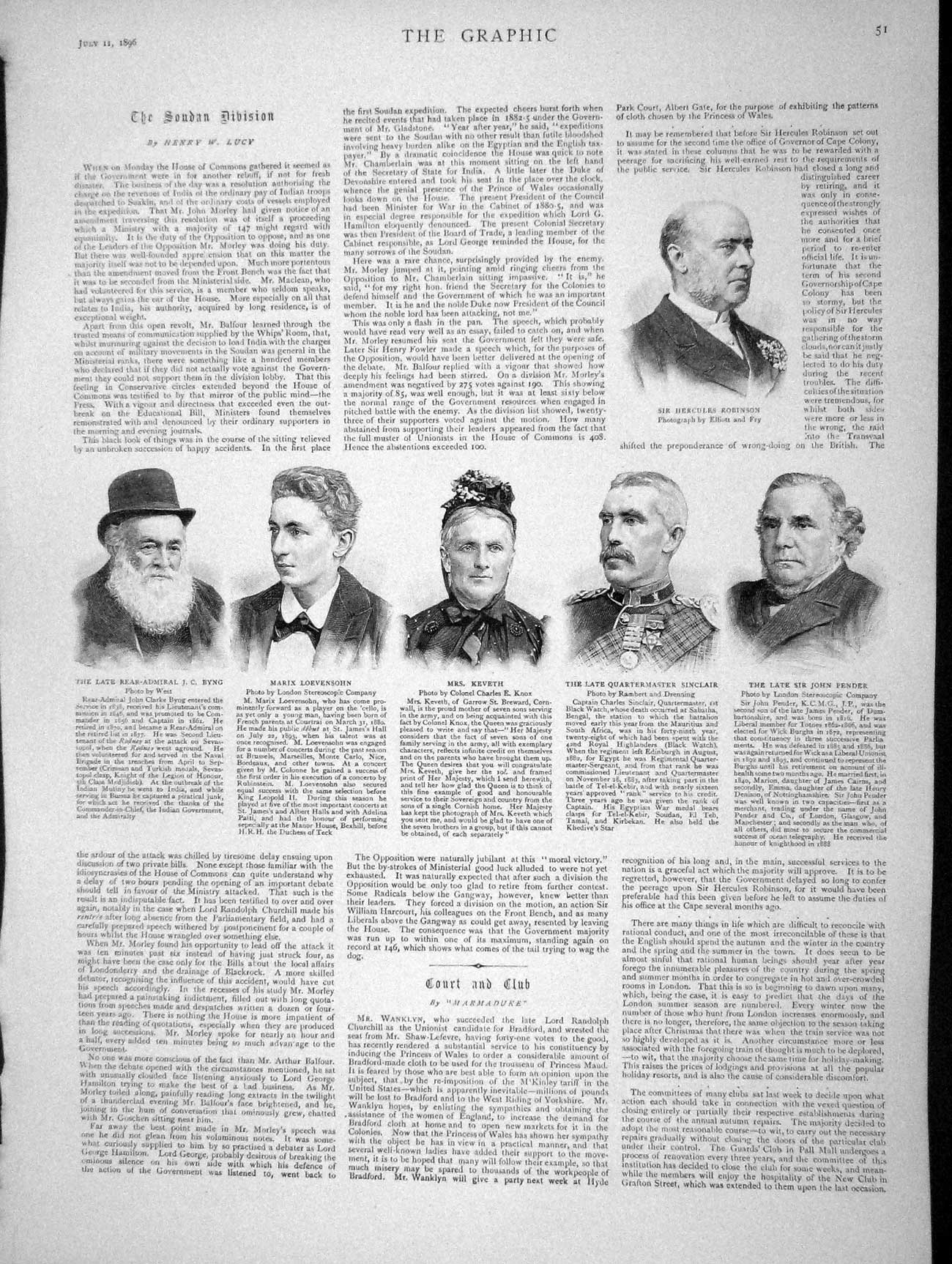 Original Old Antique Print 1896 Robinson Byng Loevensohn Keveth Sinclair Pender