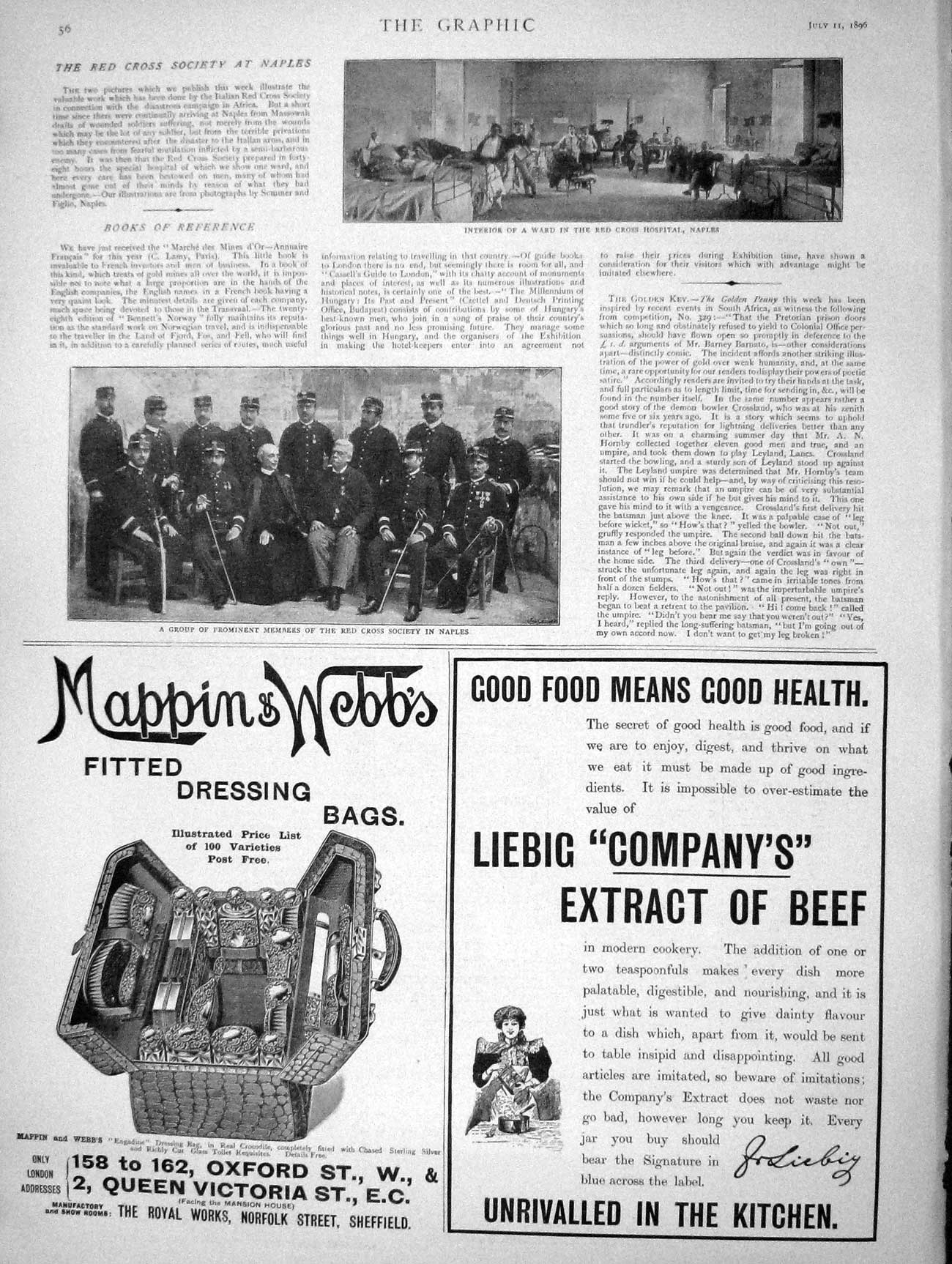 Old Antique Print 1896 Red Cross Hospital Naples Mappin Webb Liebig Food 19th