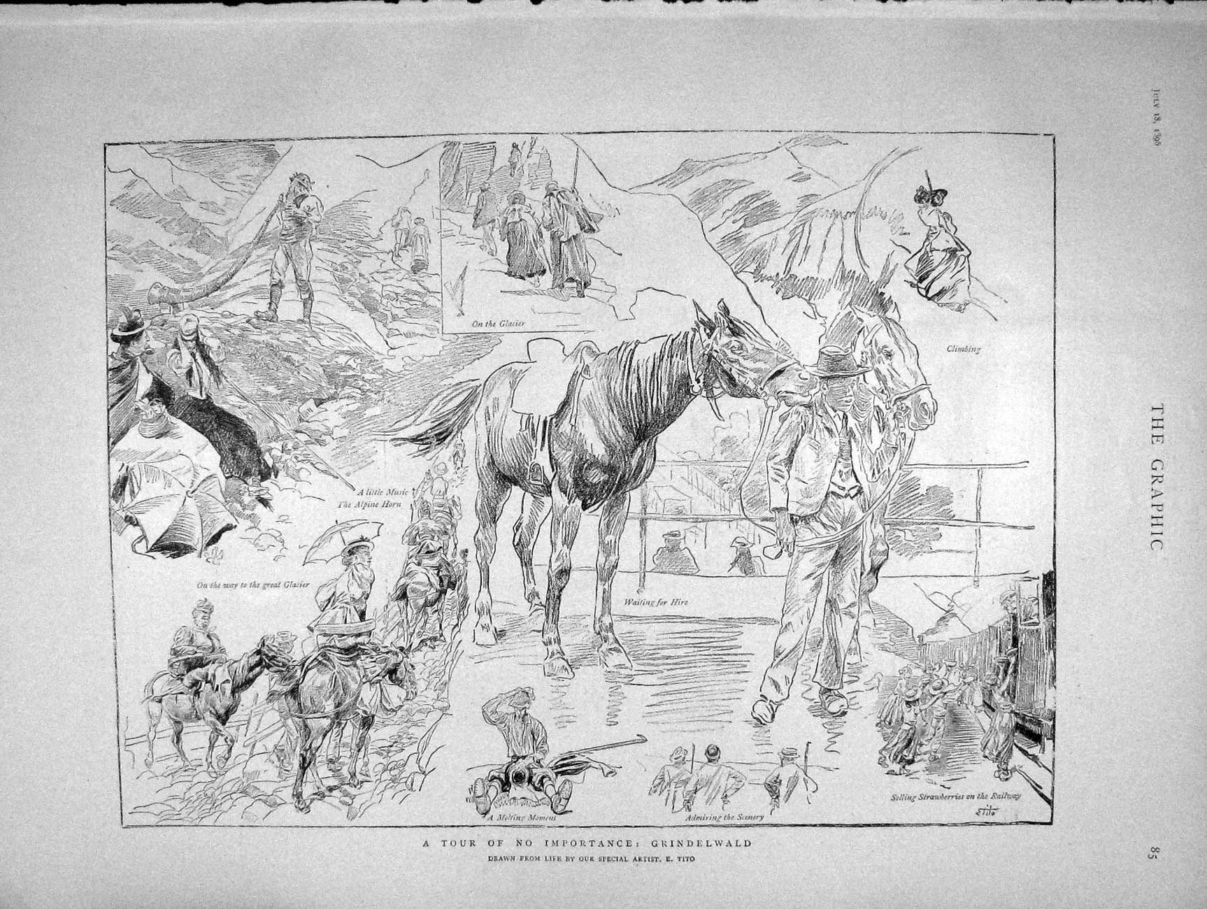 Original Old Antique Print 1896 Grindelwald Tour Glacier Alpine Mountains 19th
