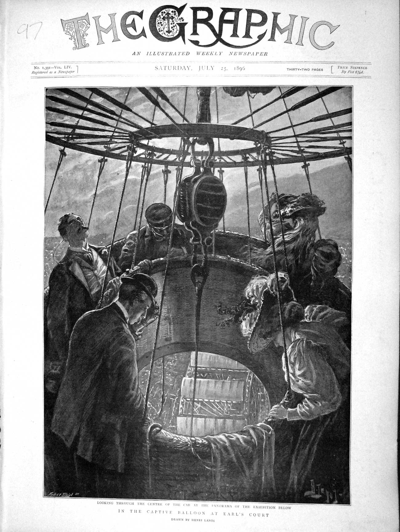 Original Old Antique Print 1896 Earl'S Court Exhibition Captive Hot Air 19th