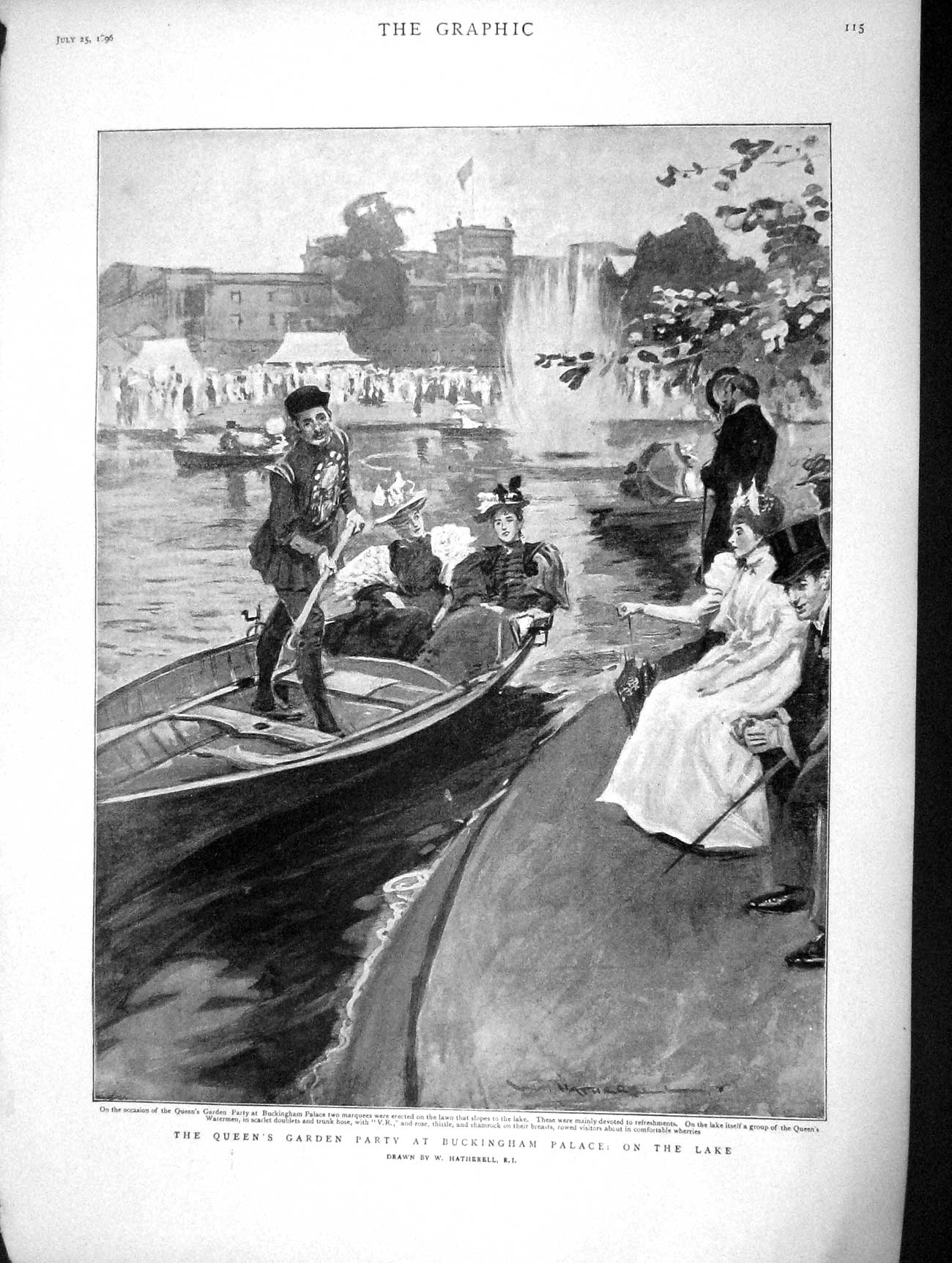 Old Antique Print 1896 Queen Party Buckingham Palace Hoheway Interlaken 19th