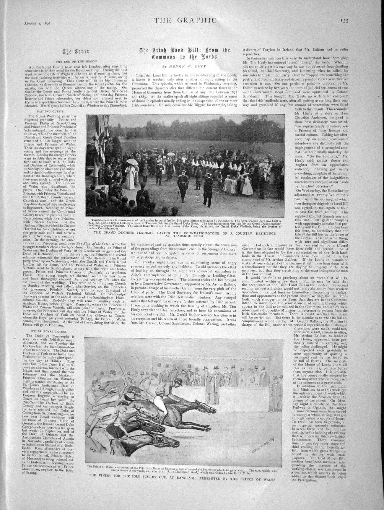 Original Old Antique Print 1896 Duchess Valdimir Tsarskoe Selo Polo Scurry Cup