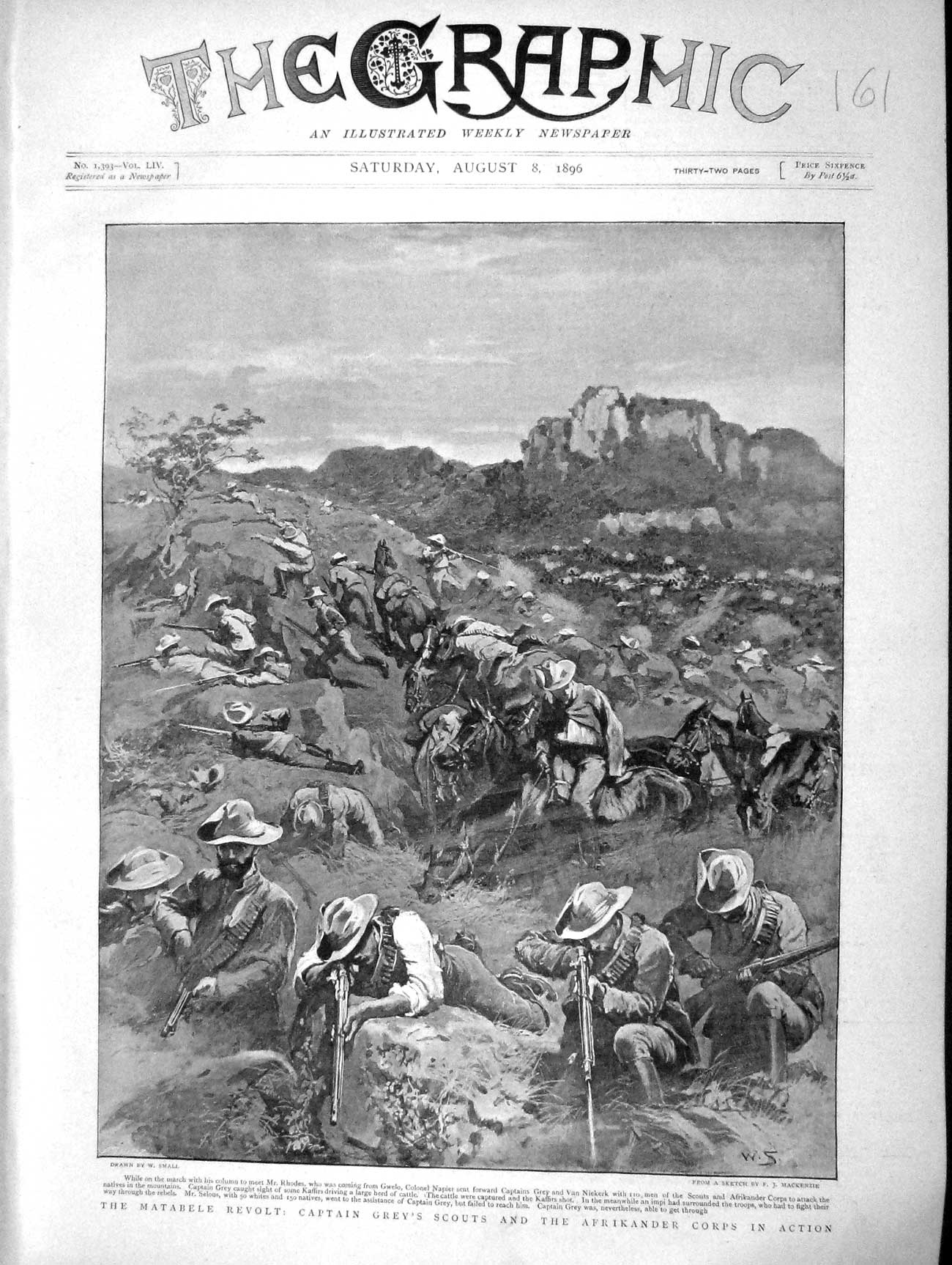 Old Antique Print 1896 Matabele Revolt Captain Grey Socuts Afrikander War 19th