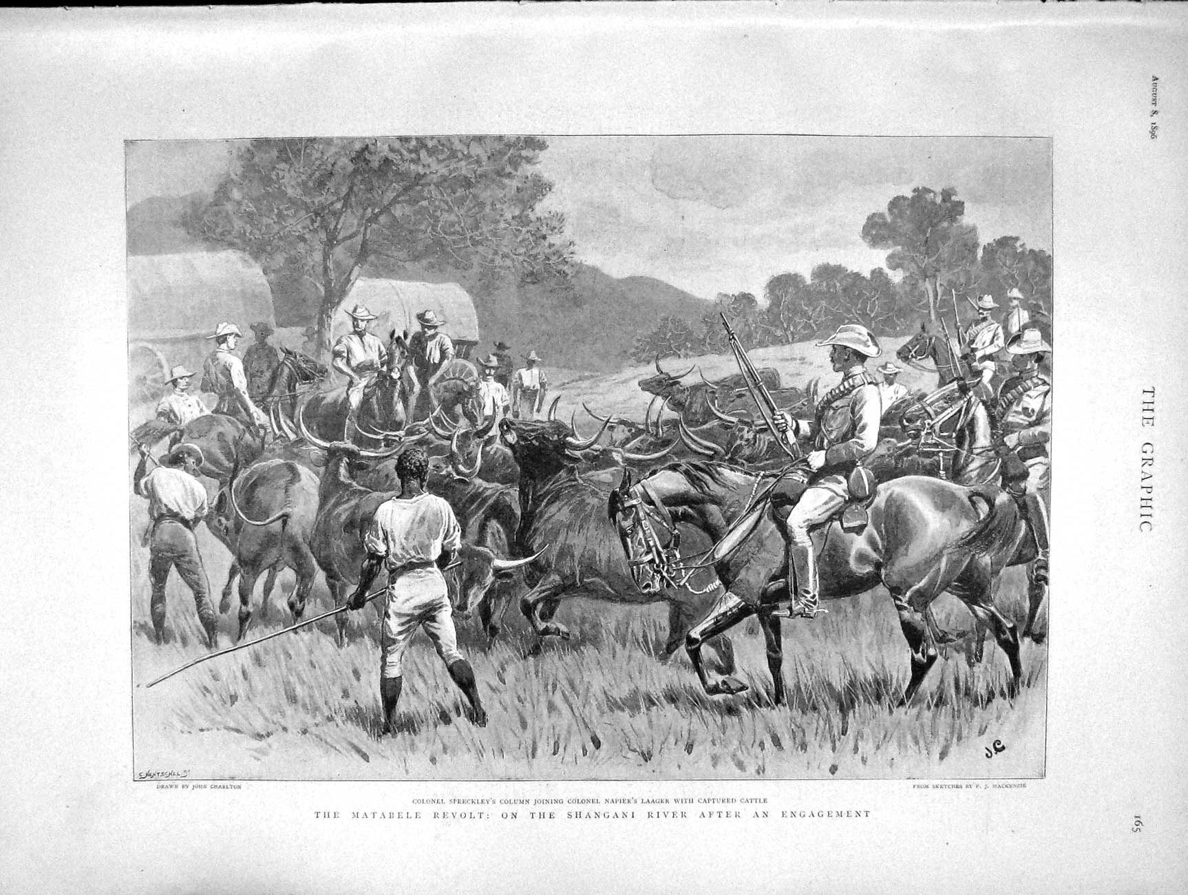 Original Old Antique Print 1896 Matabele Revolt Shangani River Spreckley Napier