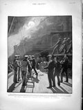 Original Old Antique Print 1896 Naval Manoeuvres Coaling Ship Benbow Electric