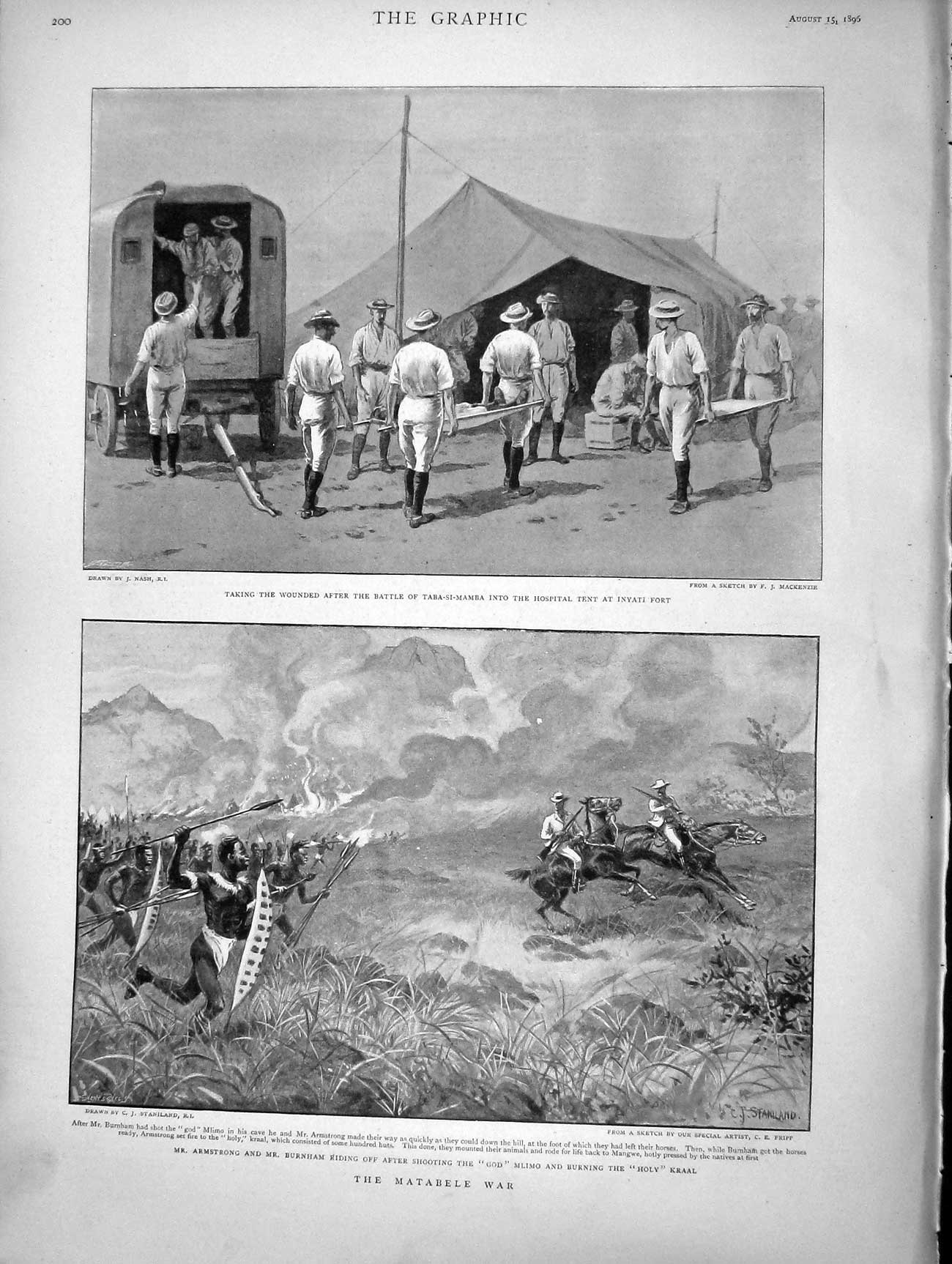 Old Antique Print 1896 Matabele War Armstrong Burnham Pasha Broufas Takis 19th
