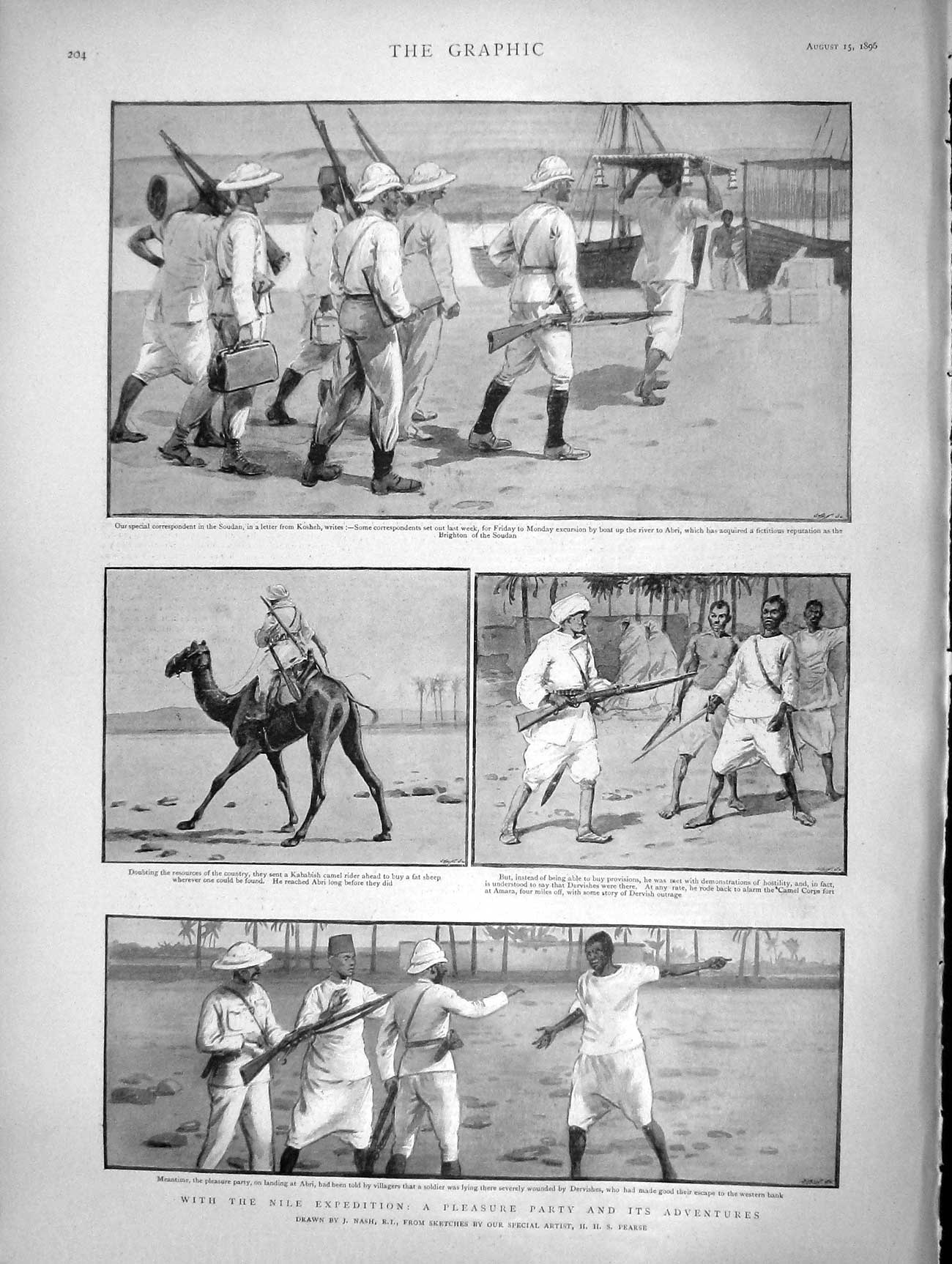 Old Antique Print 1896 Nile Expedition Soudana Abri Kababish Camel Kosheh 19th
