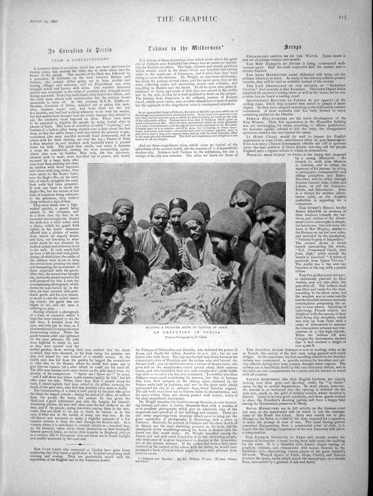 Original Old Antique Print 1896 Execution Persia Plaster Shoeburyness Ar 19th