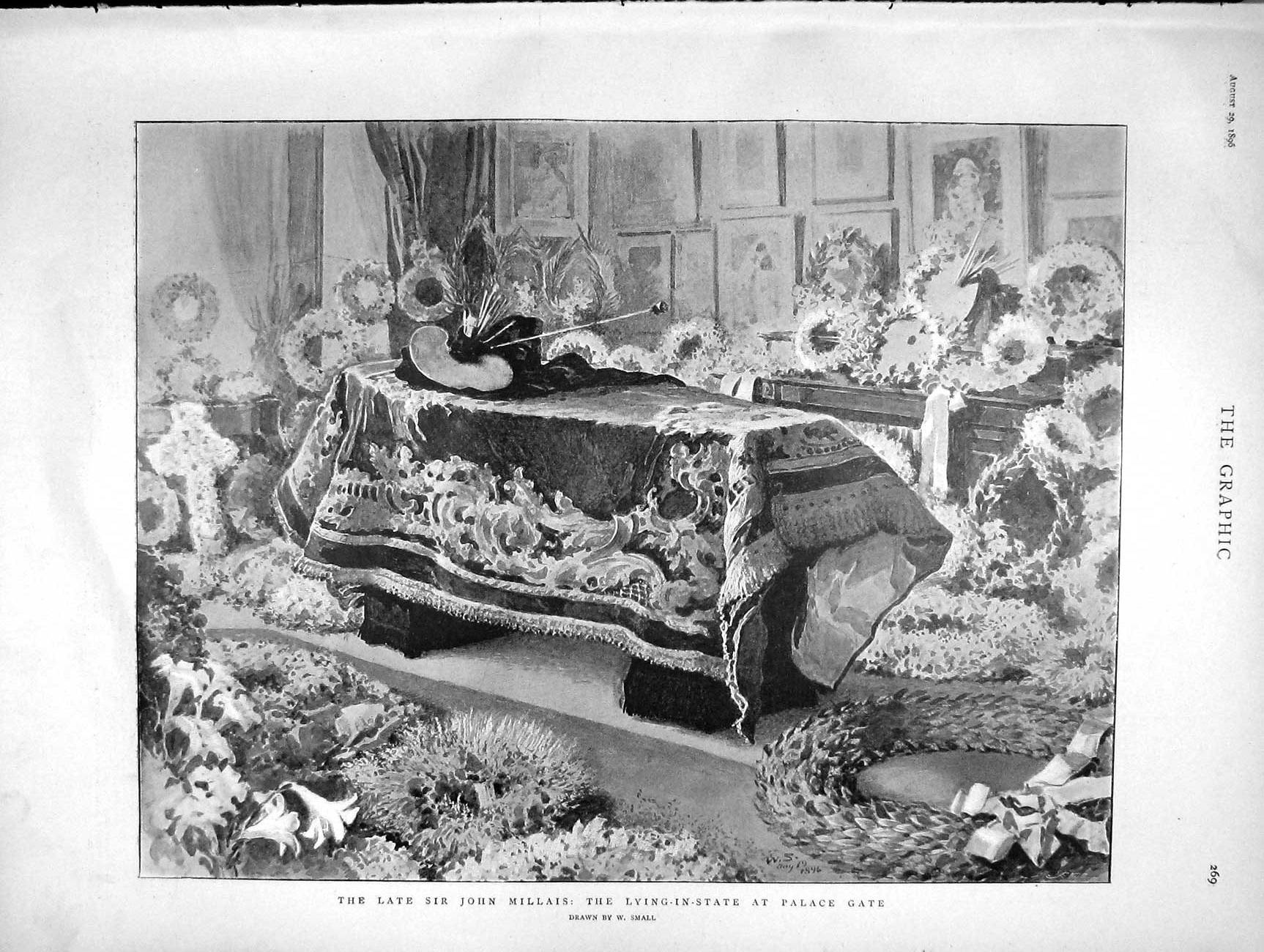 Original Old Antique Print 1896 Body John Millais Lying-In-State Palace Gate
