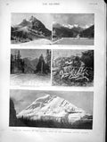Original Old Antique Print 1896 Canada Pacific Railway Mount Lefroy Selkirk 19th