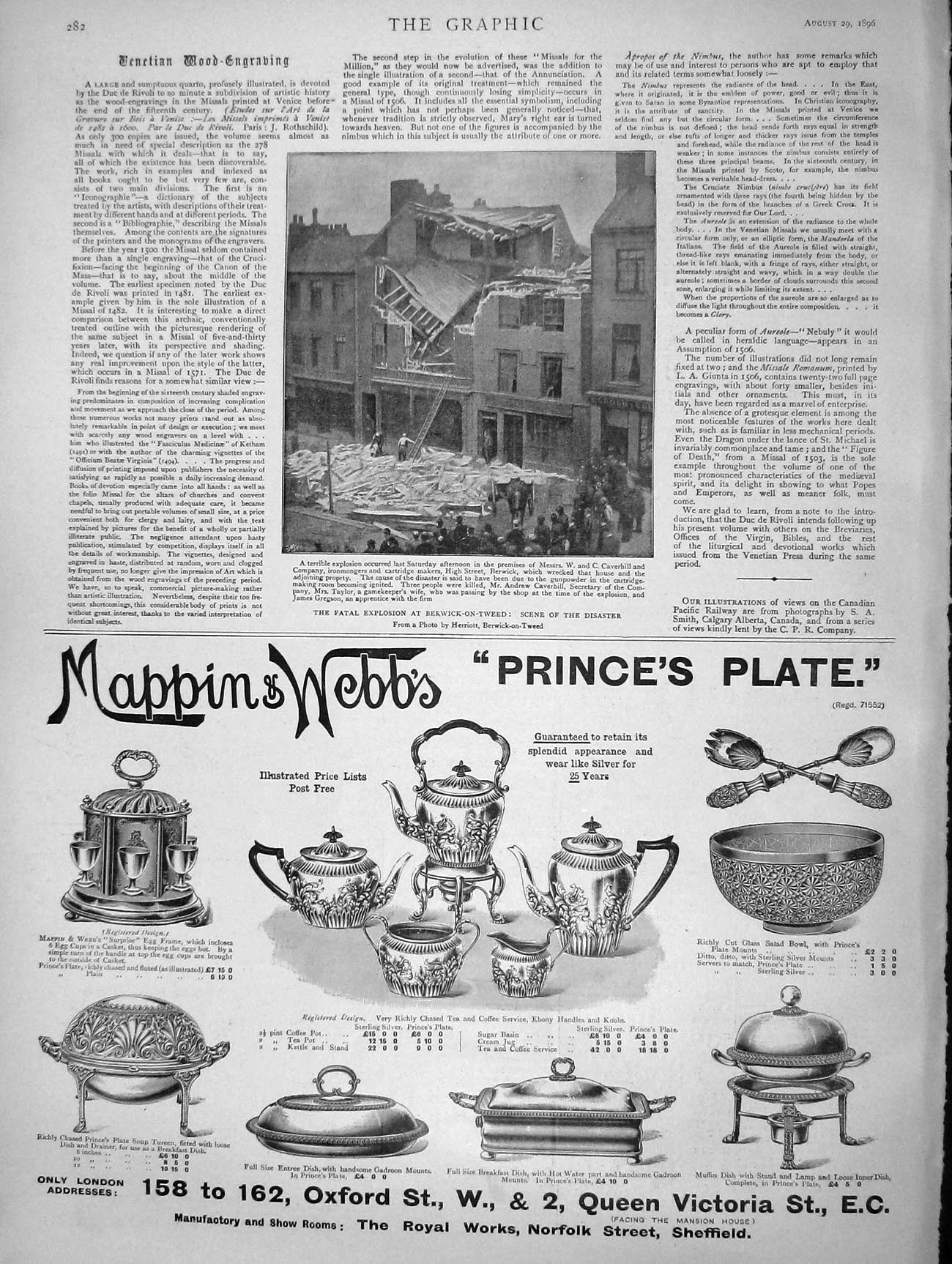 Original Old Antique Print 1896 Fatal Explosion Berwick-On-Tweed Mappin Webb