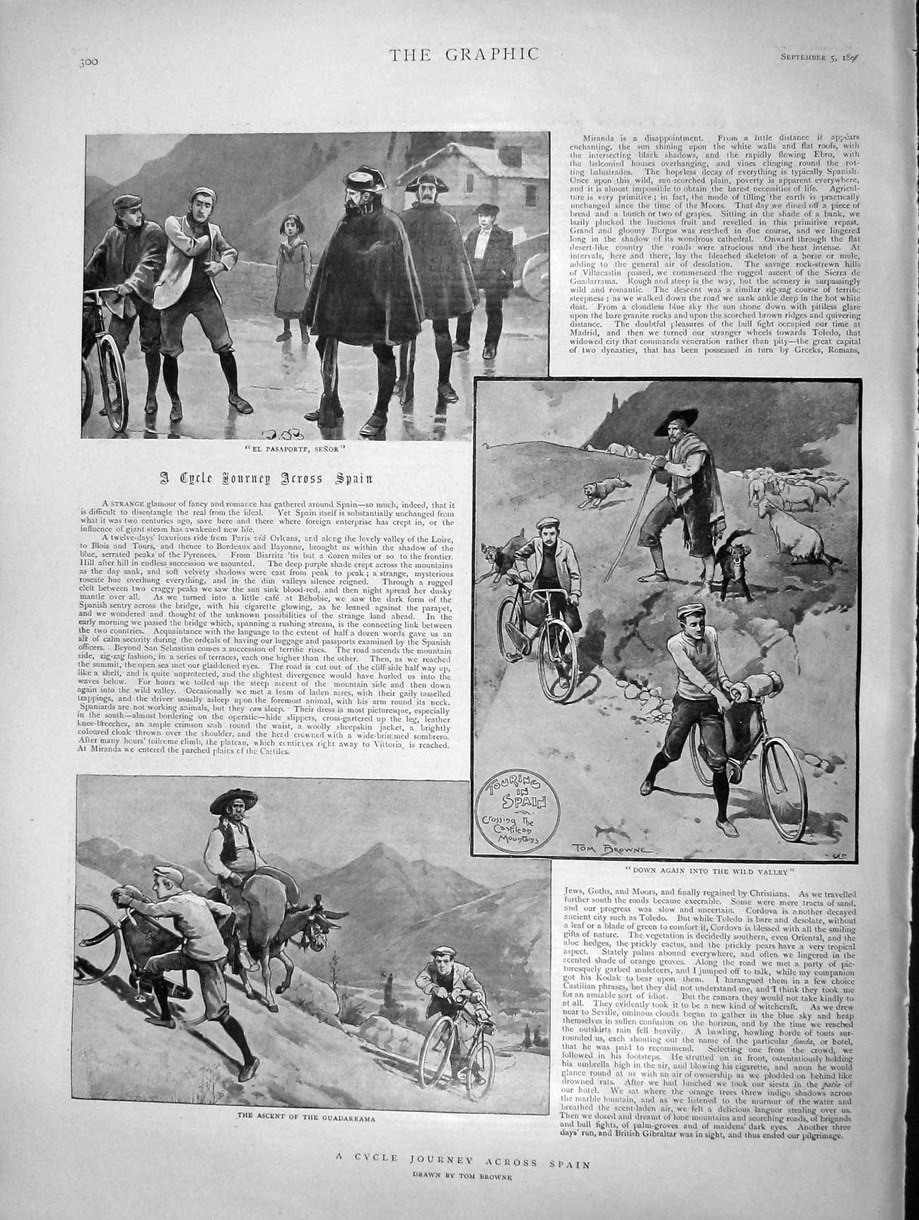 Original Old Antique Print 1896 Spain Guadarrama Bicycles Hotel Tout Sevill 19th