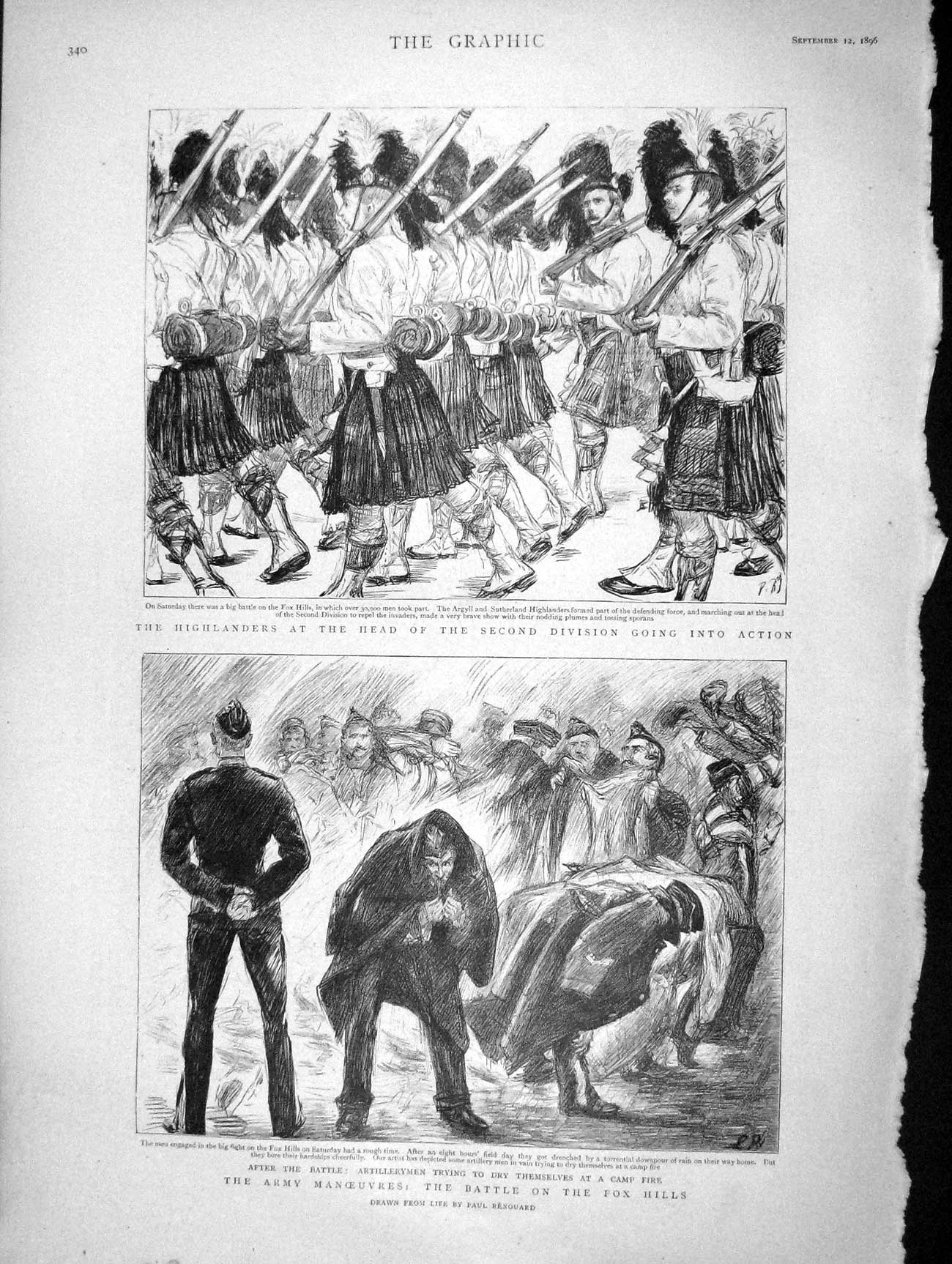 Old Antique Print 1896 Battle Fox Hills War Highlanders Emperor Breslau 19th