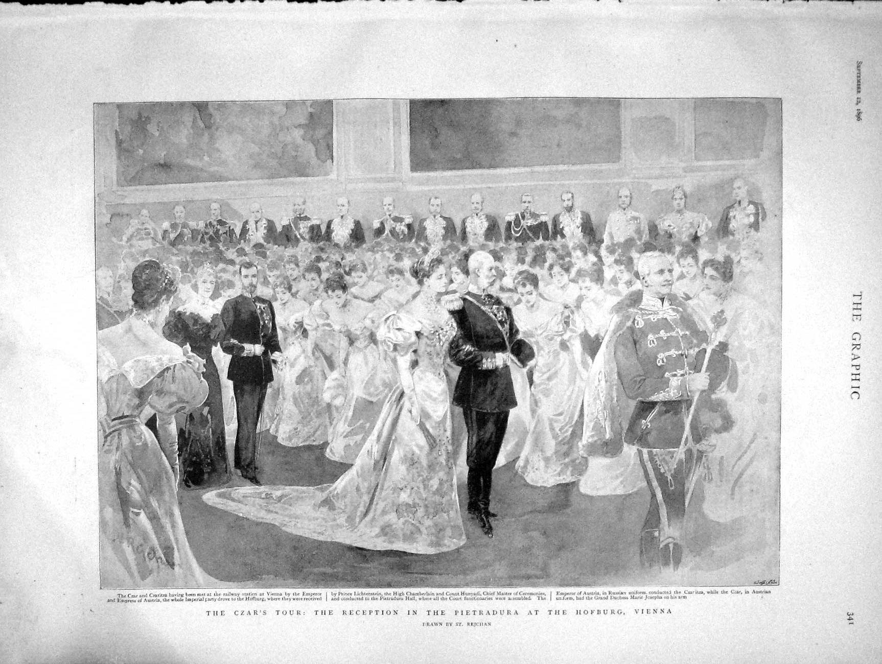 Old Antique Print 1896 Czar Pietradura Hofburg Vienna Swiss Church Geneva 19th