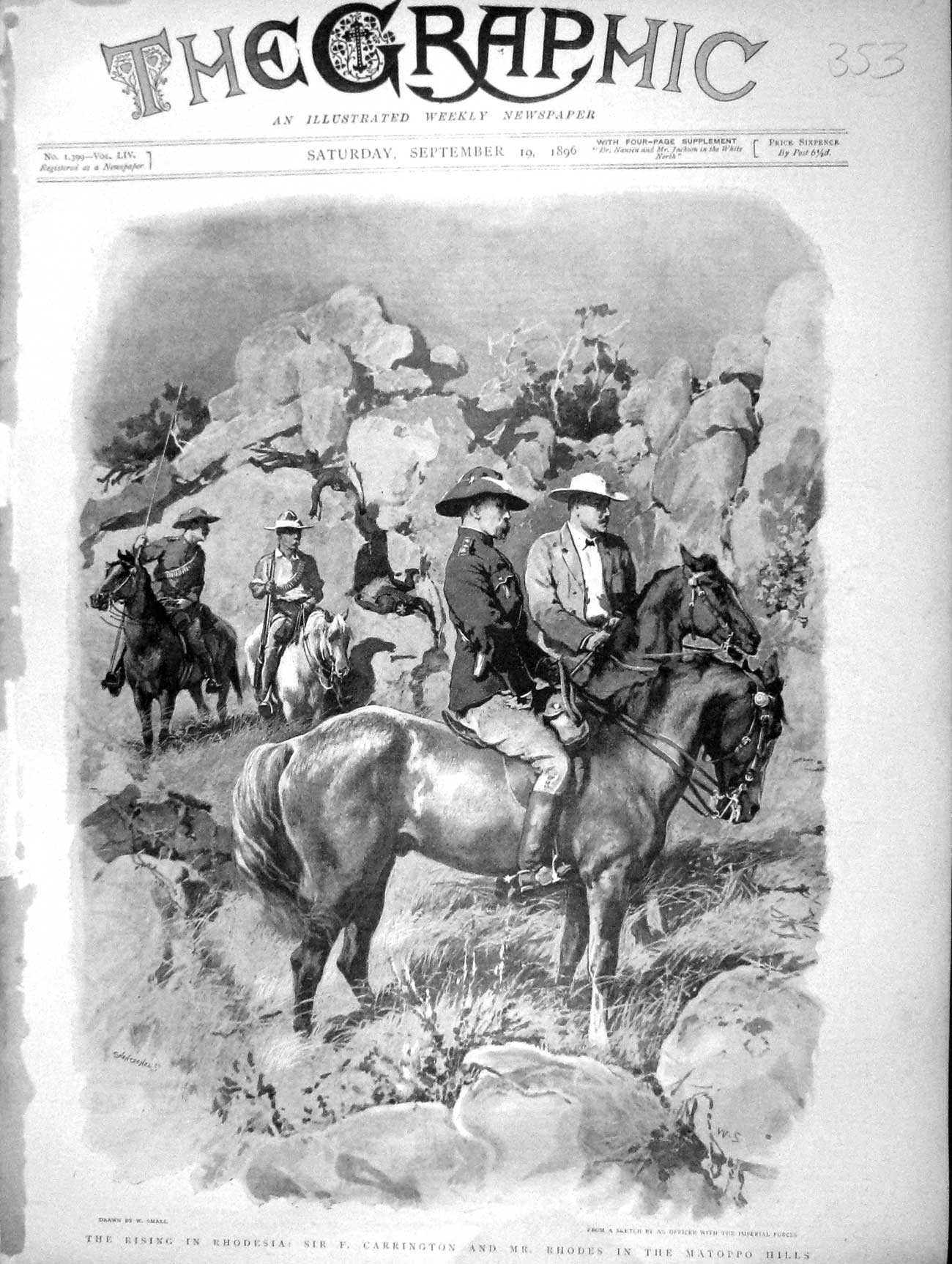 Original Old Antique Print 1896 Rhodesia Carrington Rhodes Matoppo Hills War
