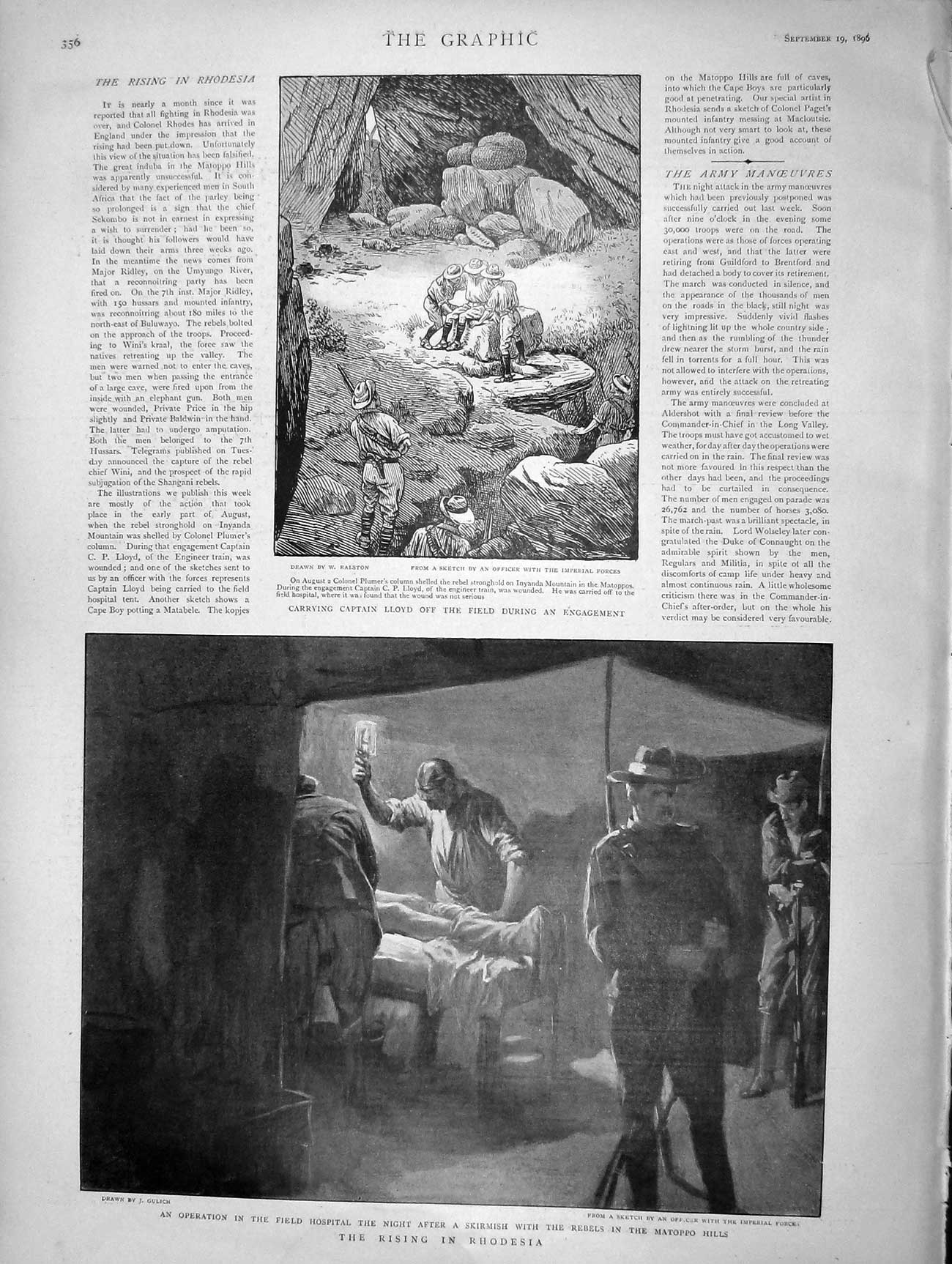 Old Antique Print 1896 Rhodesia Field Hospital Matoppo Captain Lloyd War 19th