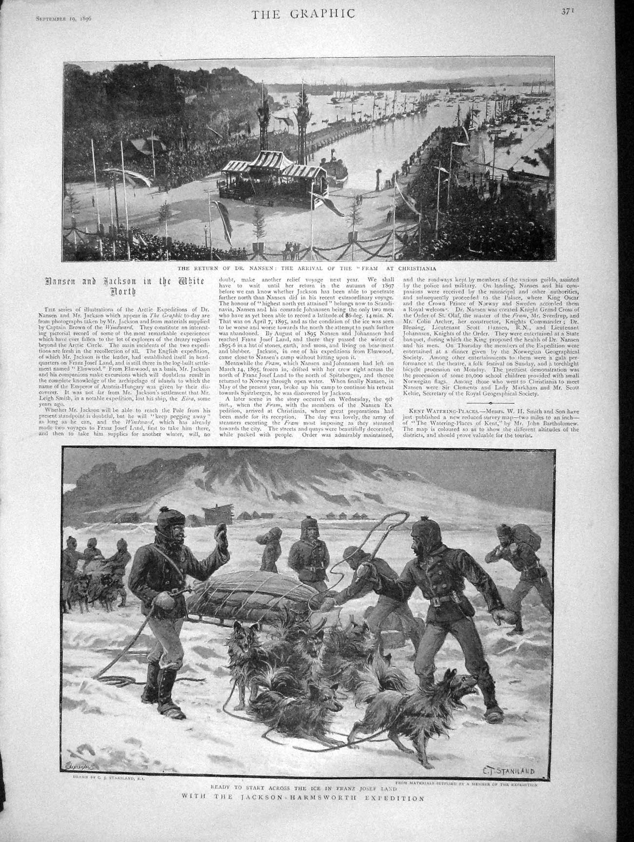 Original Old Antique Print 1896 Nansen Fram Ship Jackson-Pansa Radolin 19th