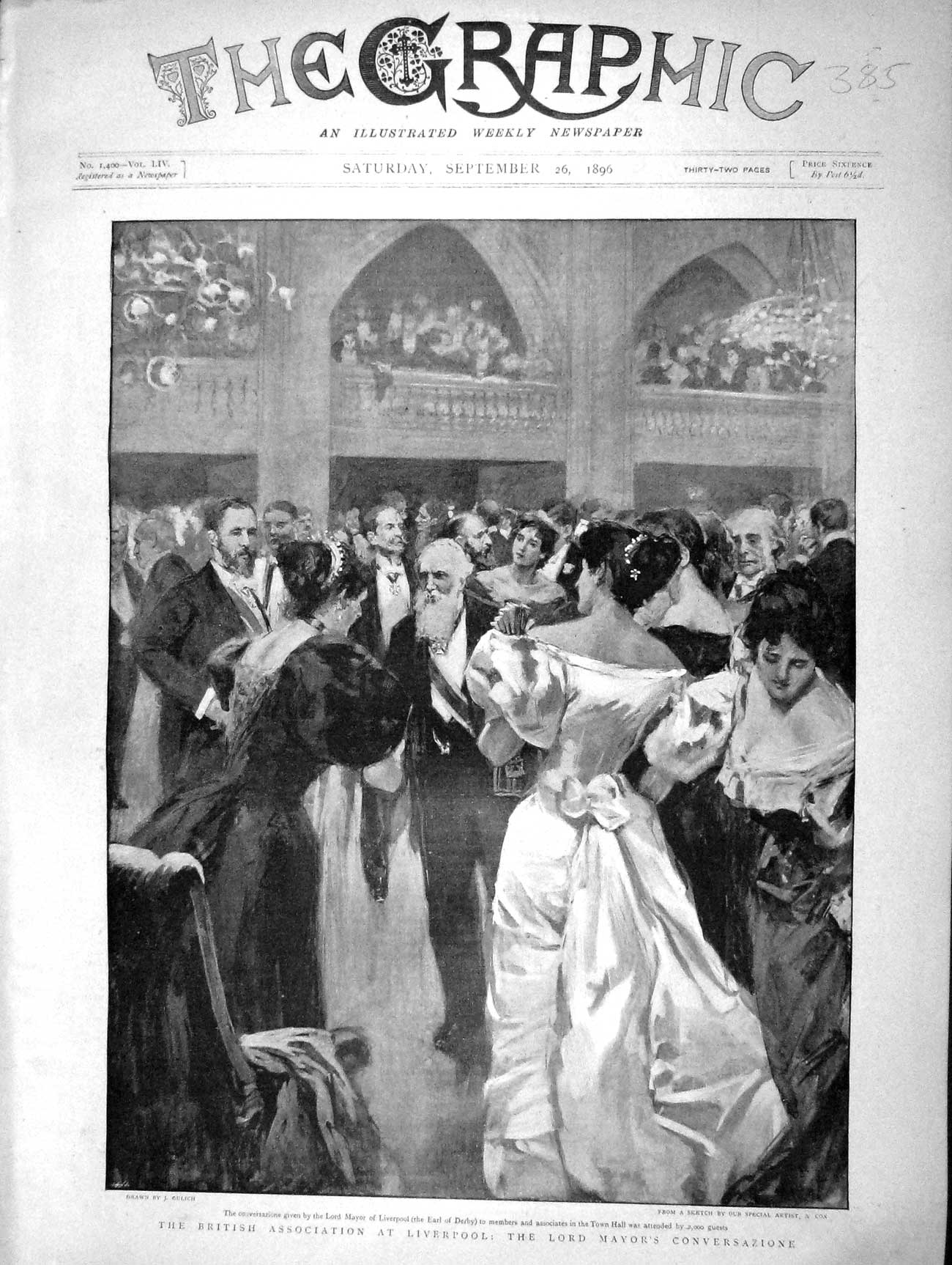 Original Old Antique Print 1896 Lord Mayor Conversazione Liverpool Ear Victorian