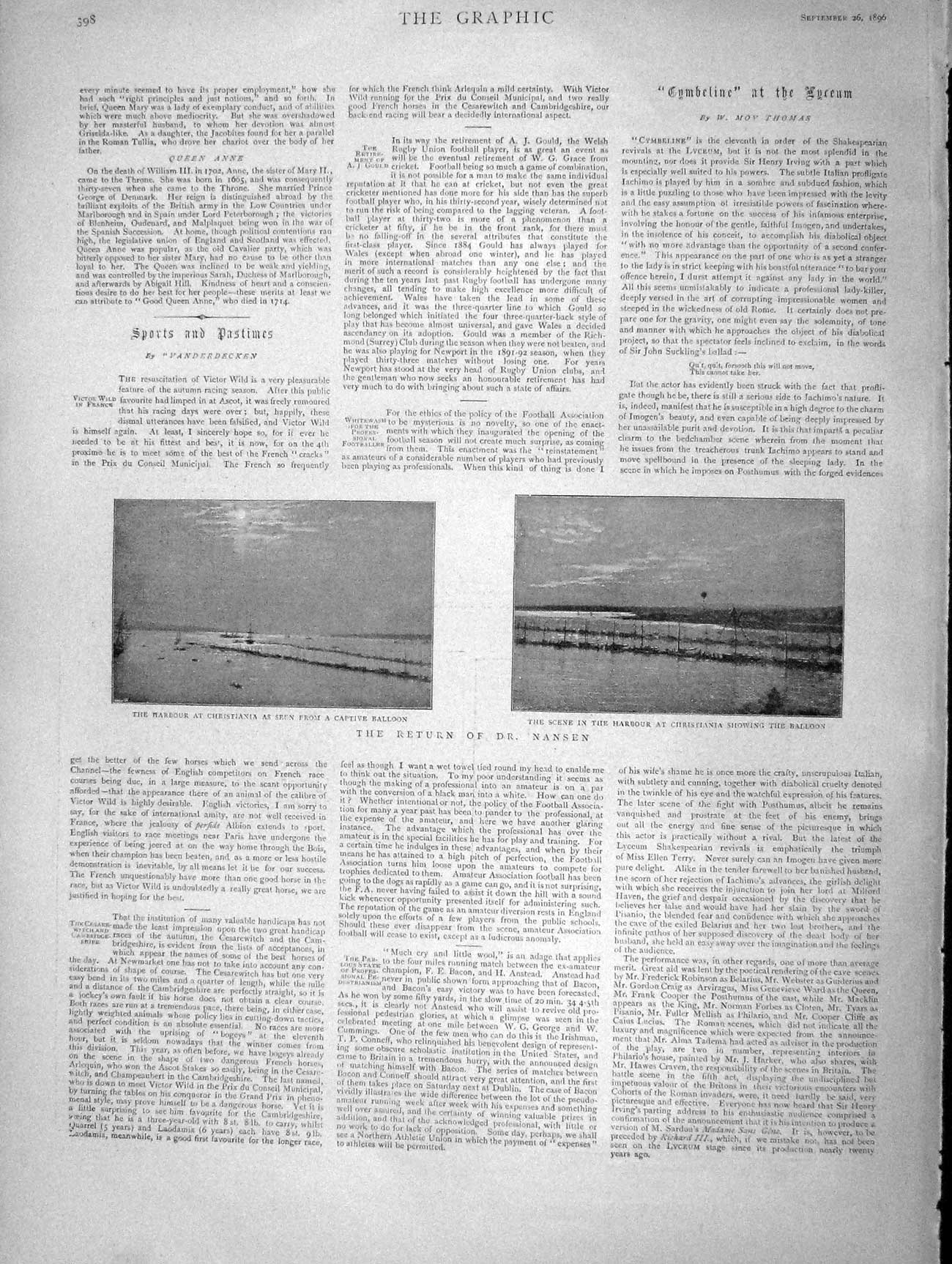 Original Old Antique Print 1896 Nansen Harbour Christiania Captive Balloon 19th