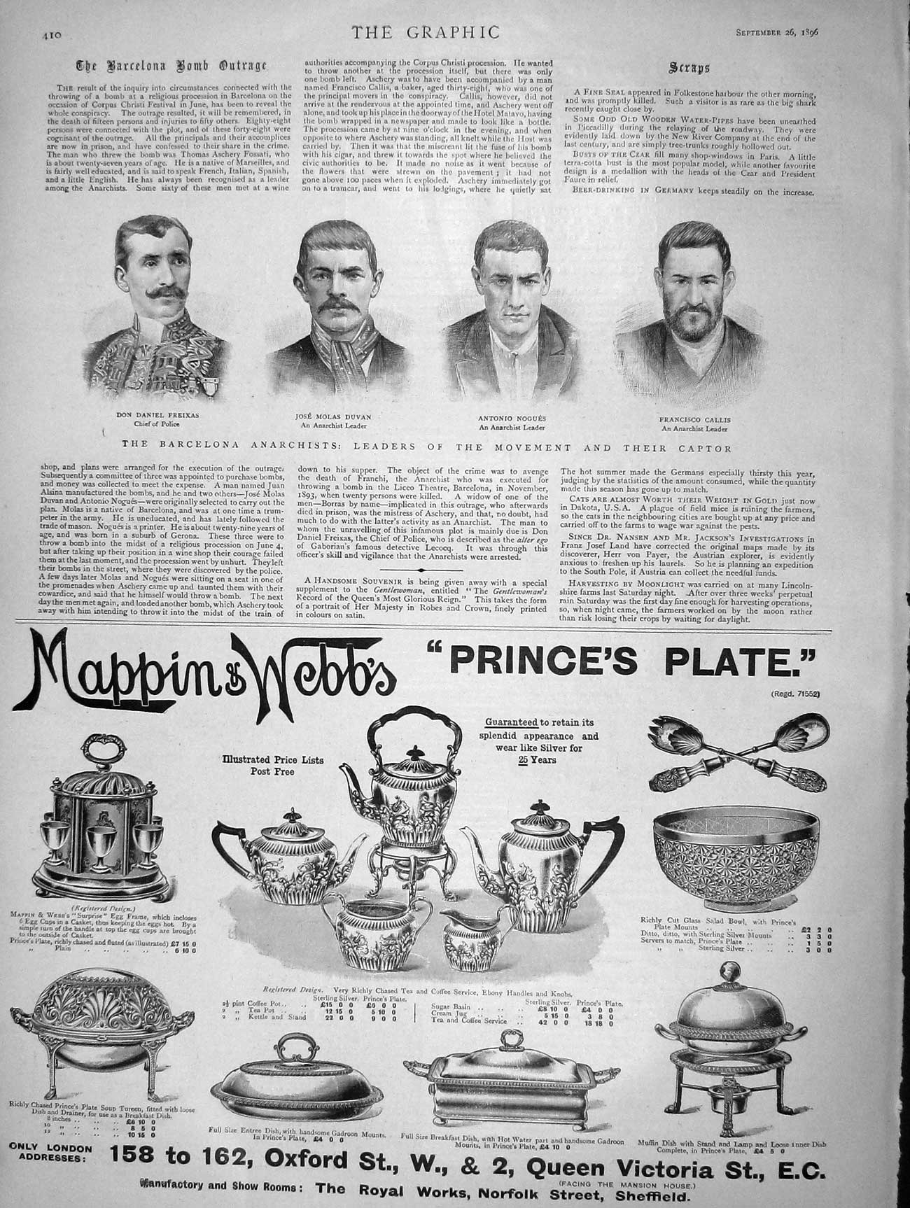 Old Antique Print 1896 Anarchist Freixas Duvan Nouges Callis Mappin Webb 19th