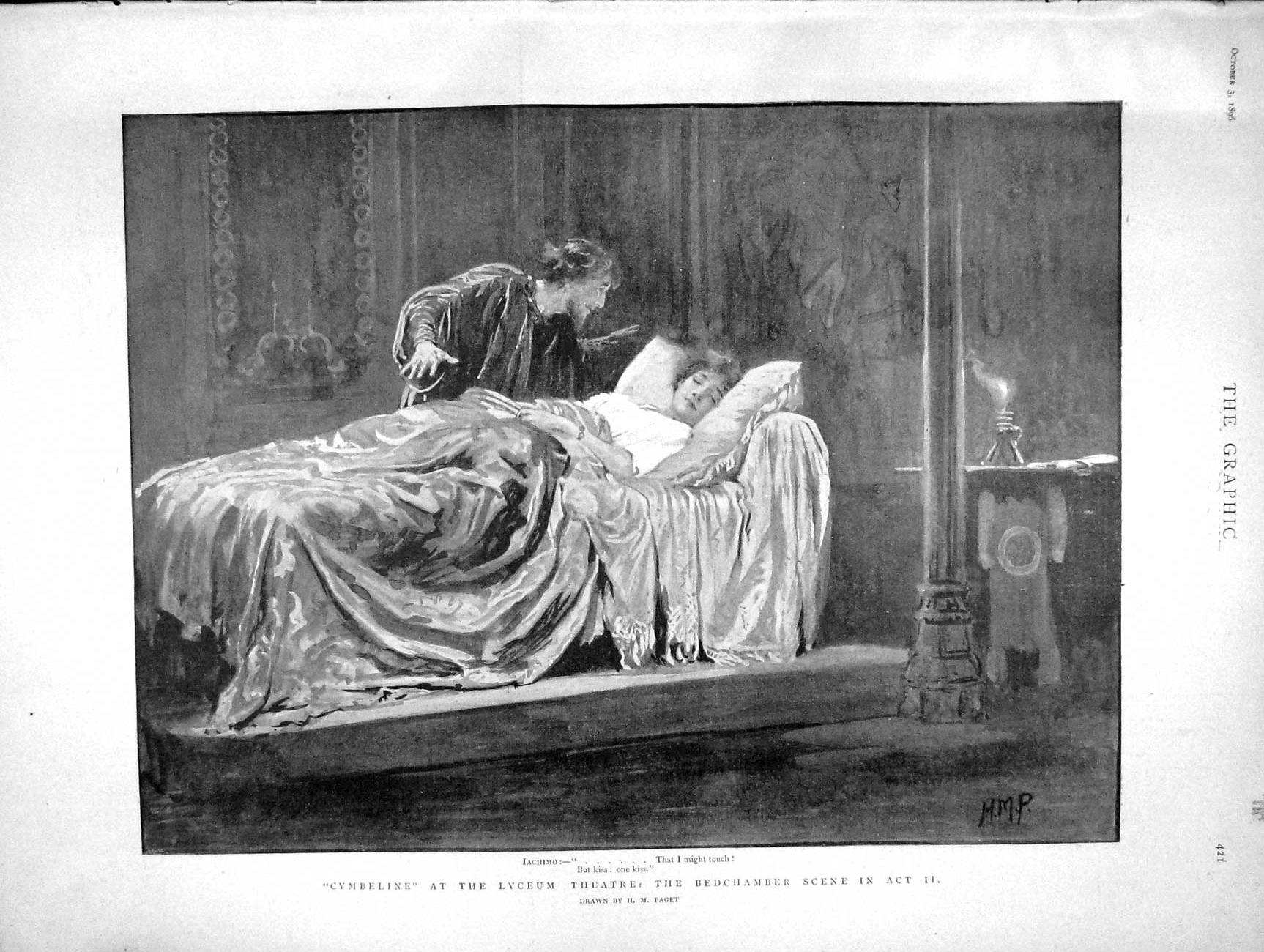 Old Antique Print 1896 Cymbeline Lyceum Theatre Ship Wreck Agder Durand 19th