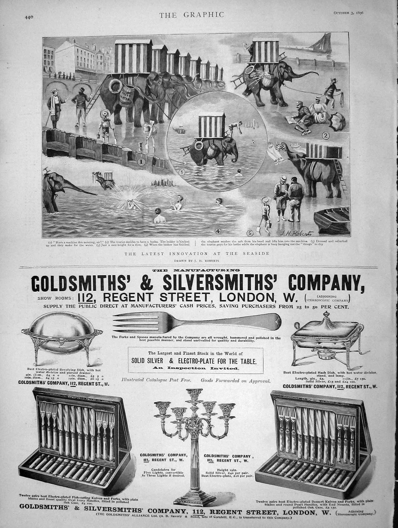 Original Old Antique Print 1896 Seaside Beach Elephant Washing Gmsith London