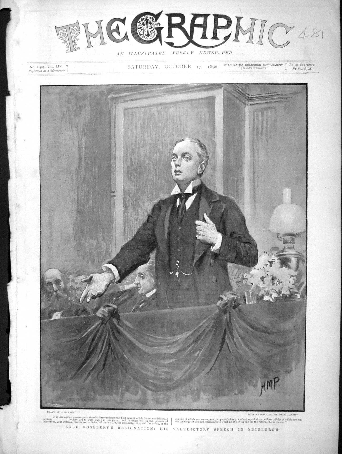 Original Old Antique Print 1896 Lord Roseberry Resignation Speech Edinburgh