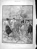 Original Old Antique Print 1896 Ladies Bicycling Picnic Paris France Wat 19th