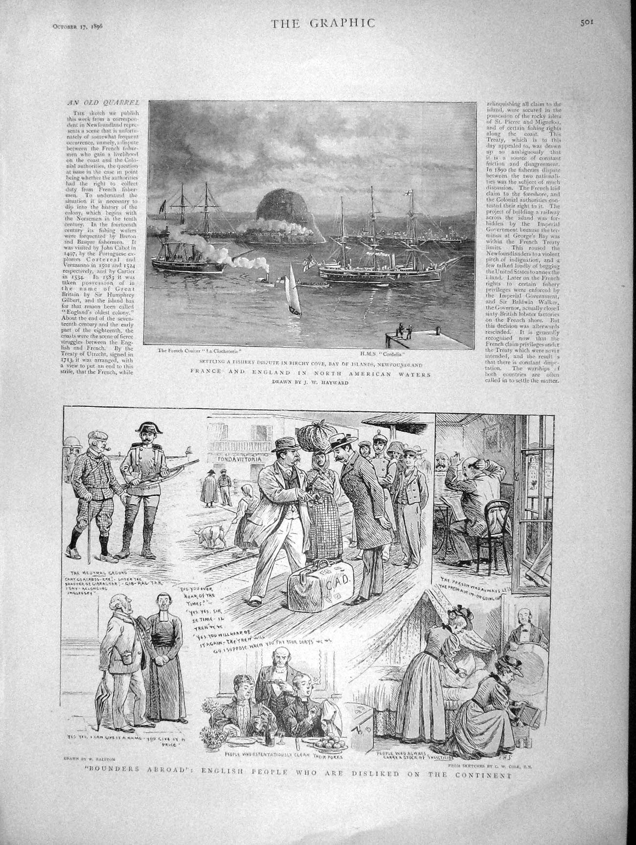 Old Antique Print 1896 Ships French Cruiser Clocheterle Cordelia America 19th