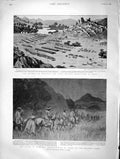 Original Old Antique Print 1896 Dongola Rhodesia Selundi Mountains Barji Castle