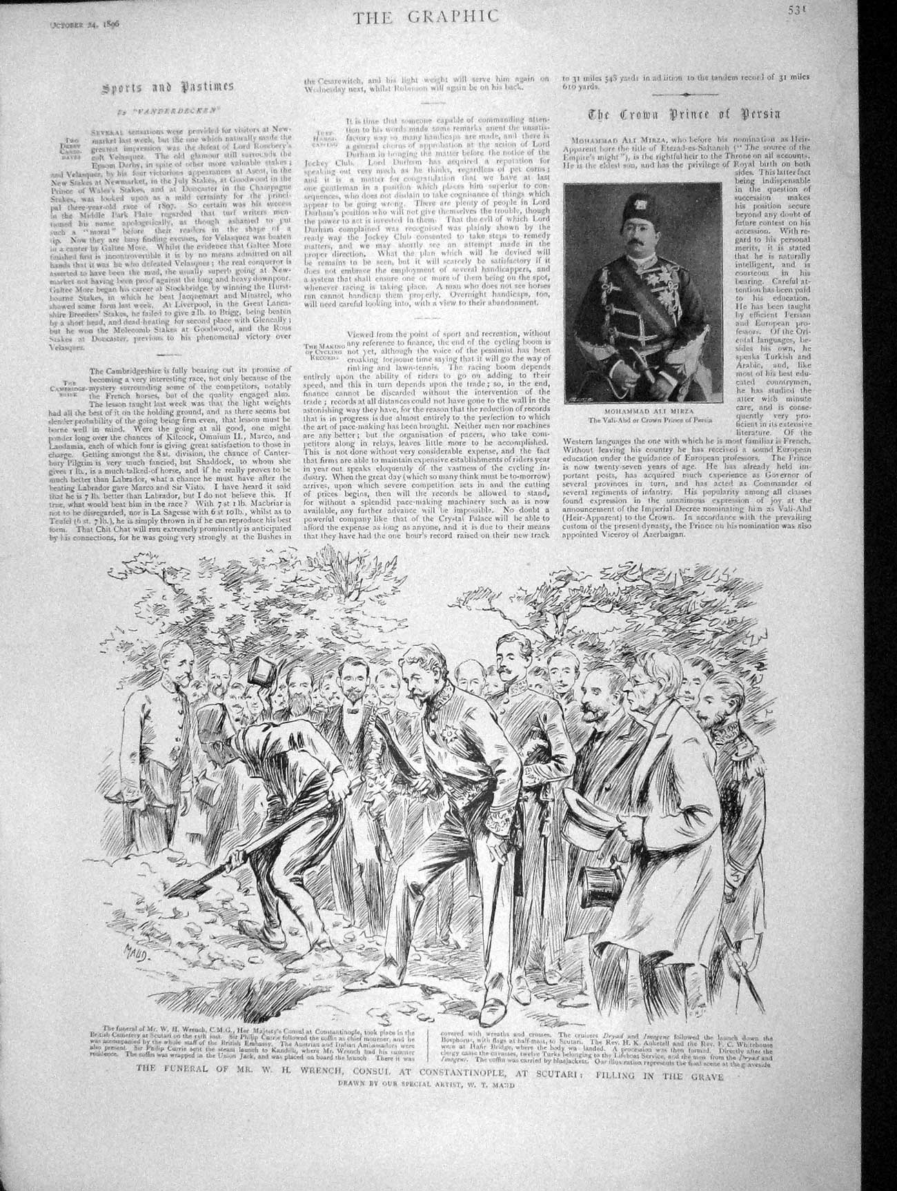 Old Antique Print 1896 Funeral Wrench Scutari Mirza War Nile Kosheh Horse 19th