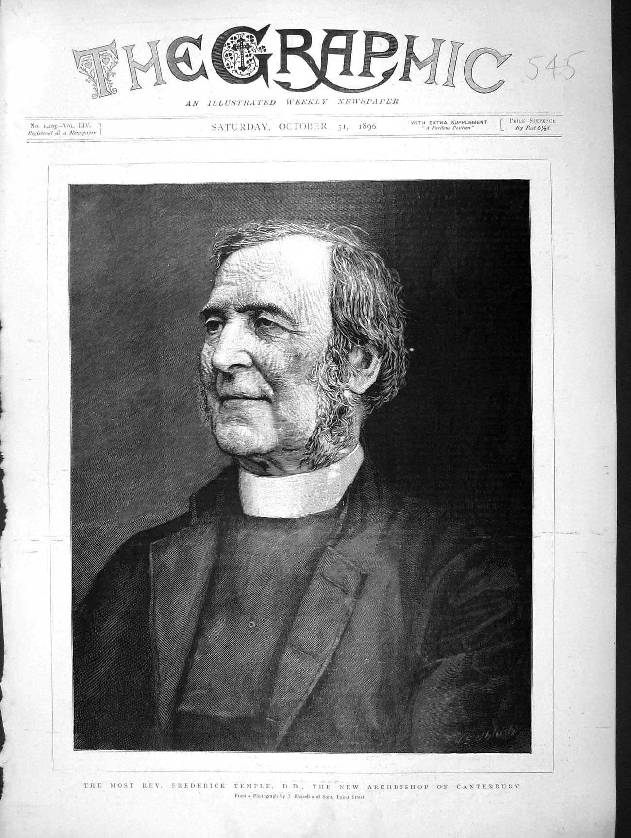 Original Old Antique Print 1896 Portrait Frederick Temple Archbishop Canterbury