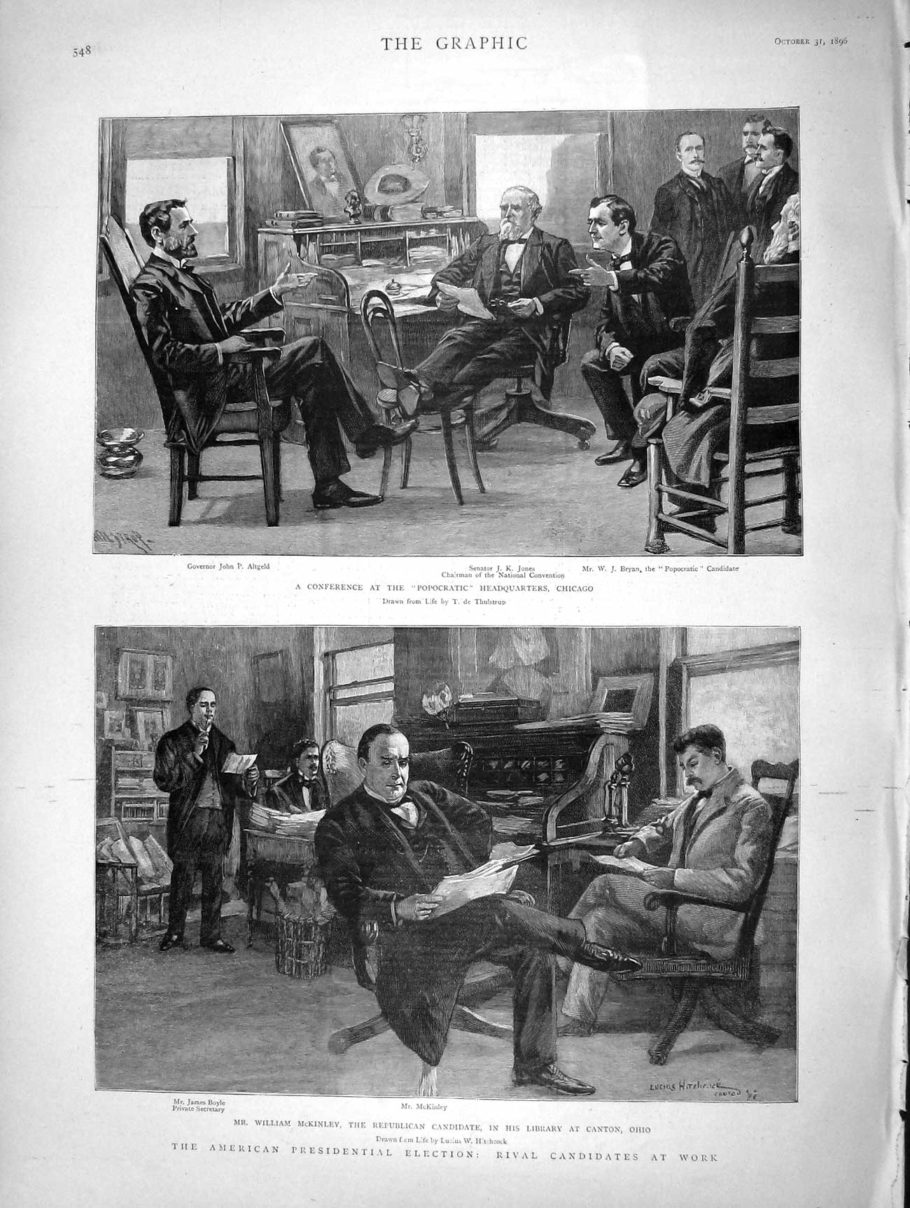 Original Old Antique Print 1896 American Election Boyle Mckinley Jones Altgeld