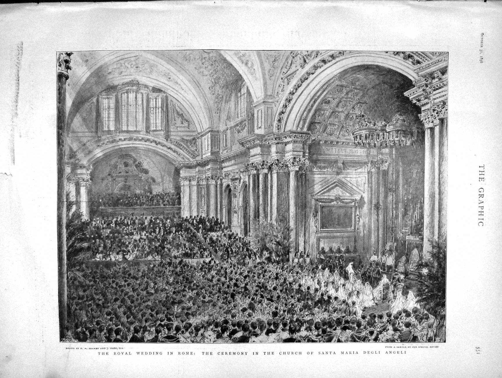 Old Antique Print 1896 Royal Wedding Rome Church Angeli Dongola Emir War 19th