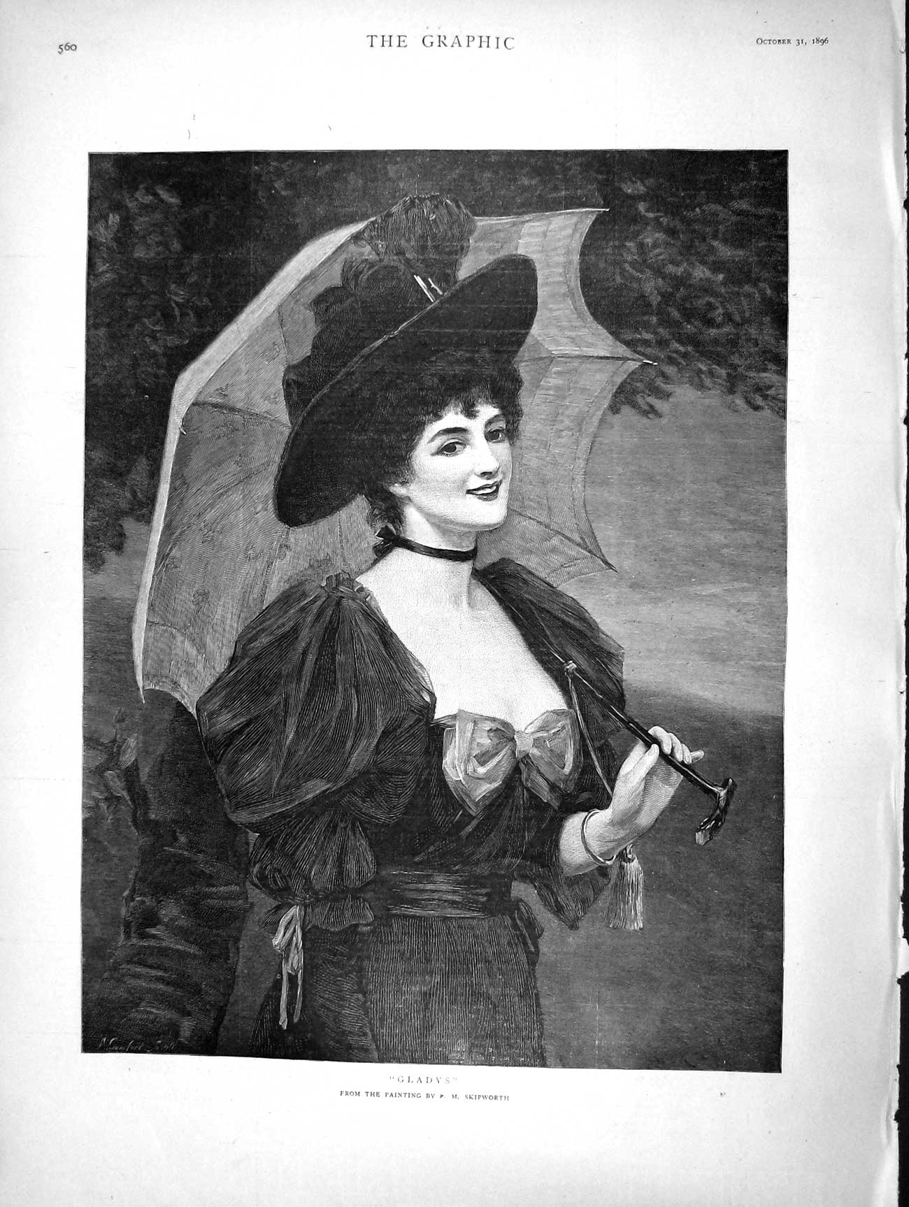 Original Old Antique Print 1896 Portrait Beautiful Lady Woman Gladys Victorian