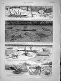 Original Old Antique Print 1896 Canoeing African River Rhinocerous Hunting 19th
