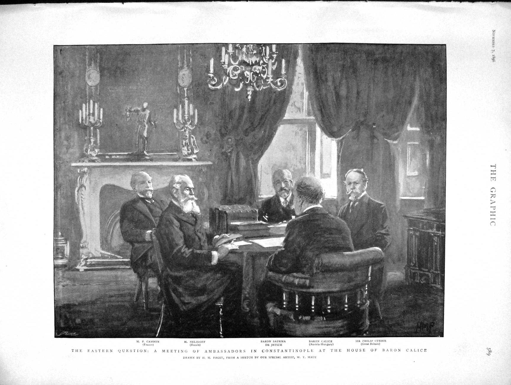 Original Old Antique Print 1896 Baron Calice Currie Saurma Nelidoff Cambon 19th