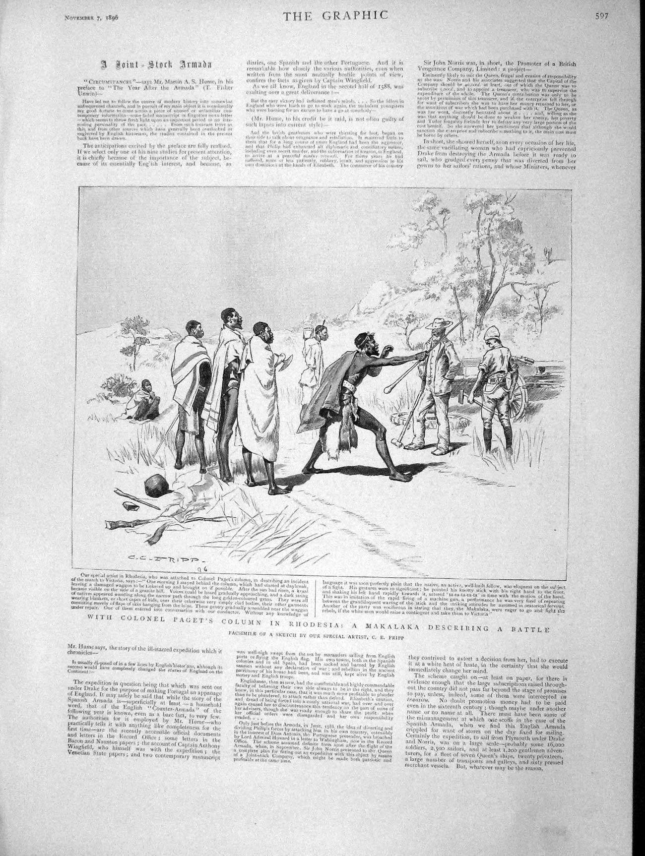 Original Old Antique Print 1896 Colonel Paget Rhodesia Makalaka Africa Natives