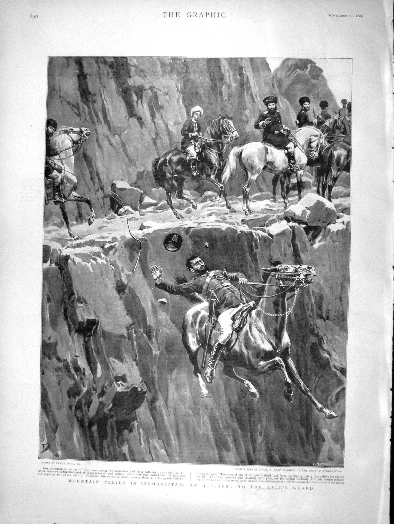 Original Old Antique Print 1896 Mountain Scene Afghanistan Amir Guar Victorian