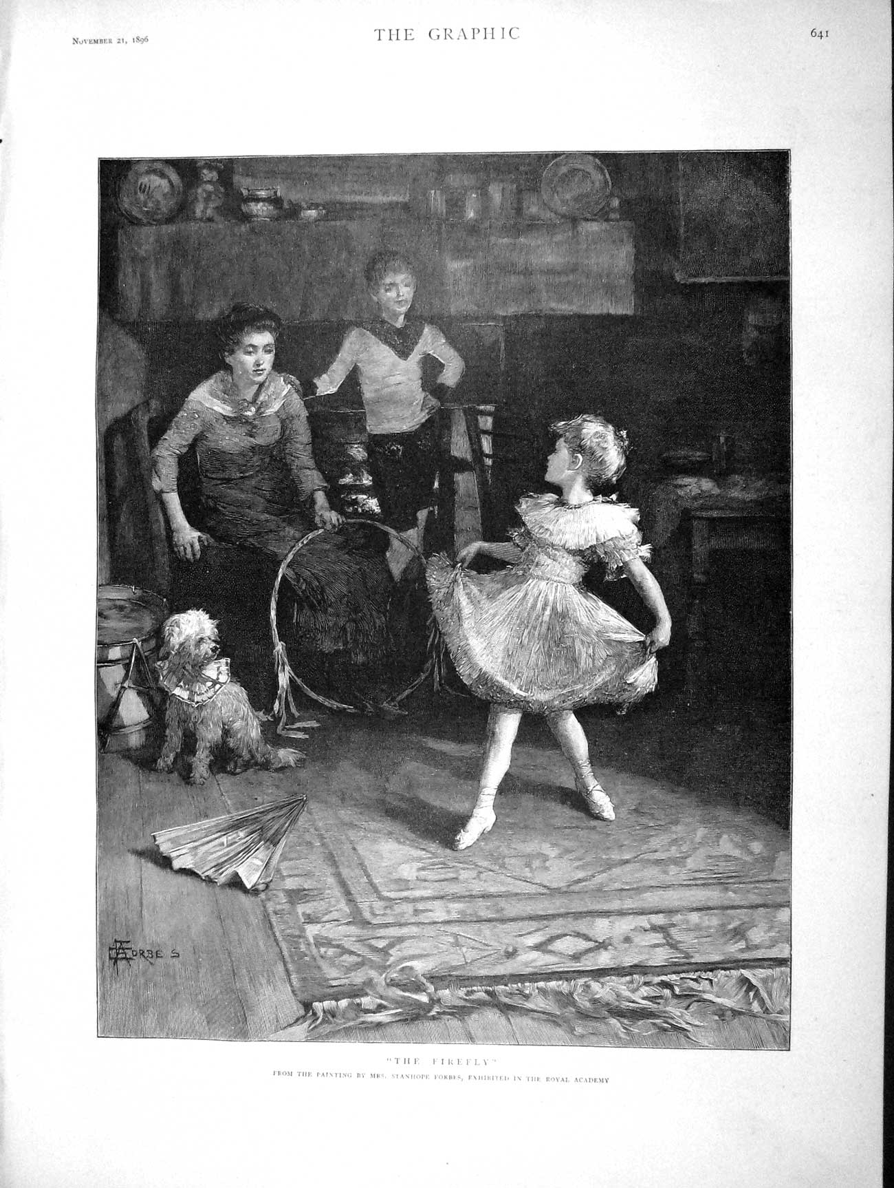 Original Old Antique Print 1896 Firefly Little Girl Balerina Children Dog F 19th