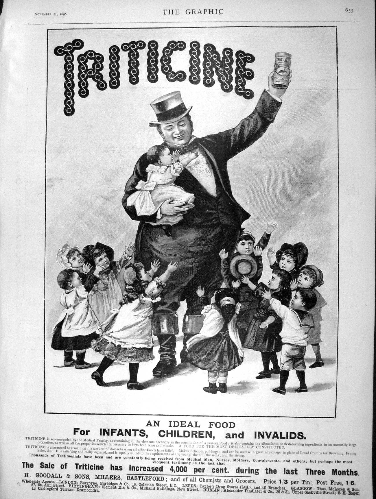 Original Old Antique Print 1896 Advertisement Triticine Infant Children Food