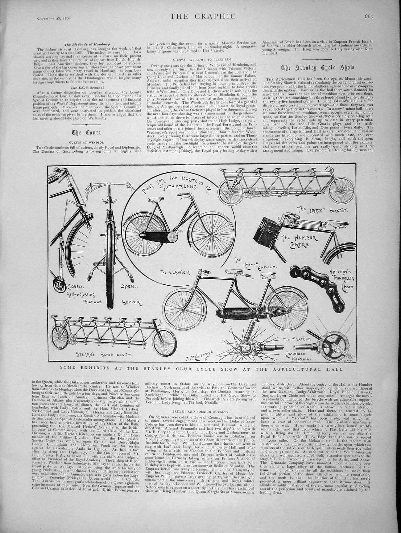 Original Old Antique Print 1896 Stanley Club Cycle Show Society Arts Owen Burne