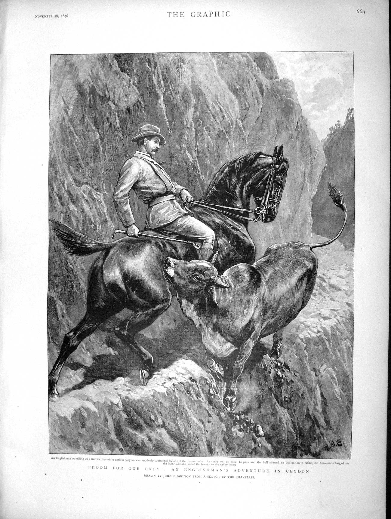 Original Old Antique Print 1896 Englishman Mountain Path Ceylon Horse Nati 19th